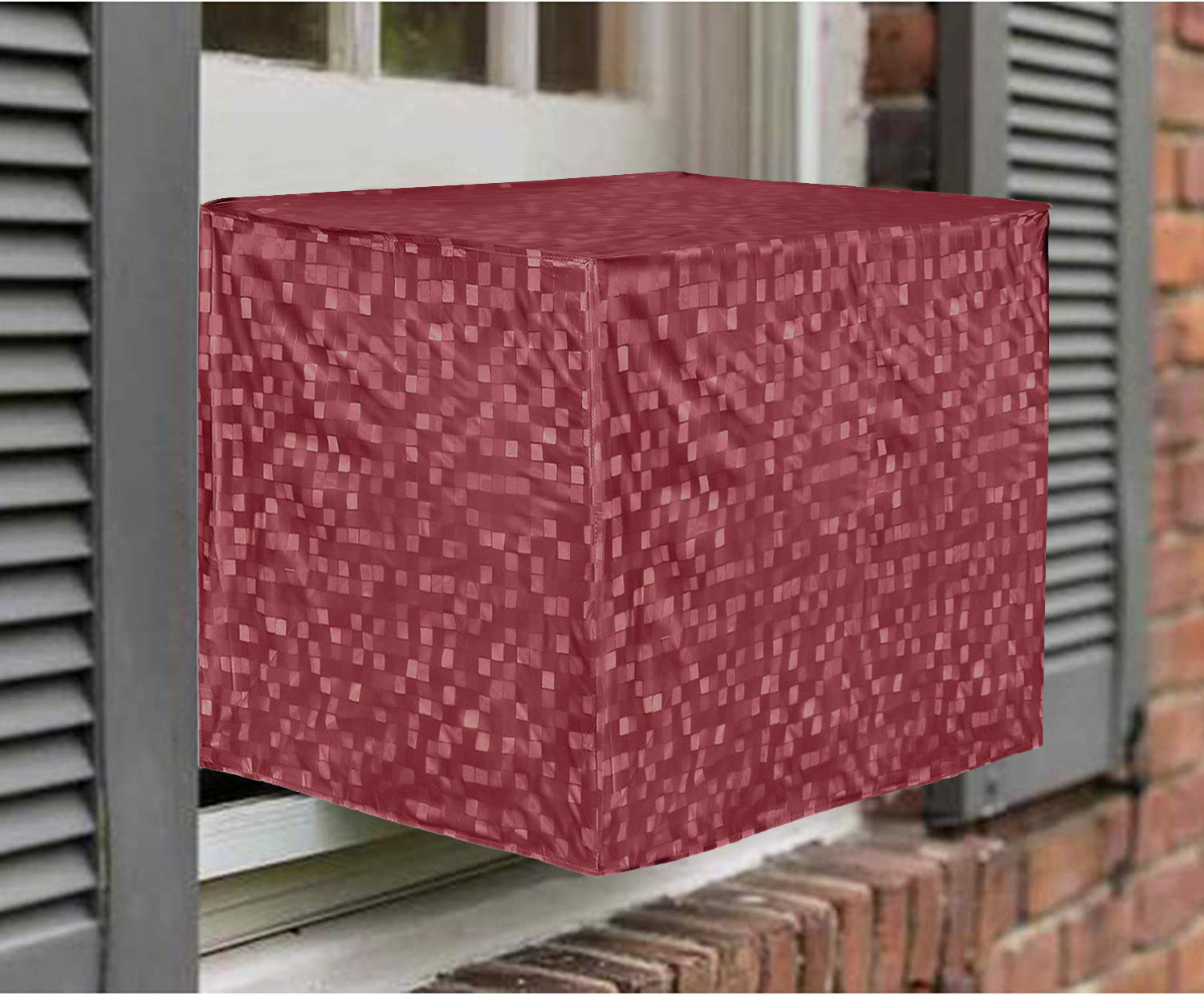 Kuber Industries PVC Check Print Dustproof Window A/C Cover For Outdoor For 1.5 Ton (Pink) 54KM3900