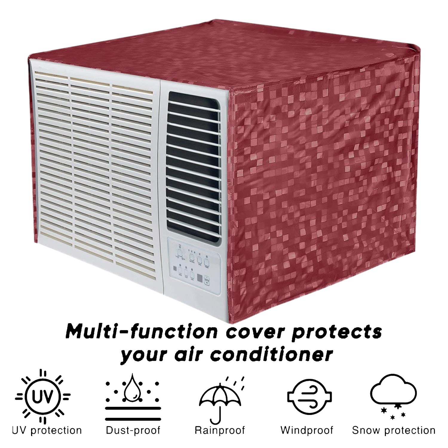 Kuber Industries PVC Check Print Dustproof Window A/C Cover For Outdoor For 1.5 Ton (Pink) 54KM3900