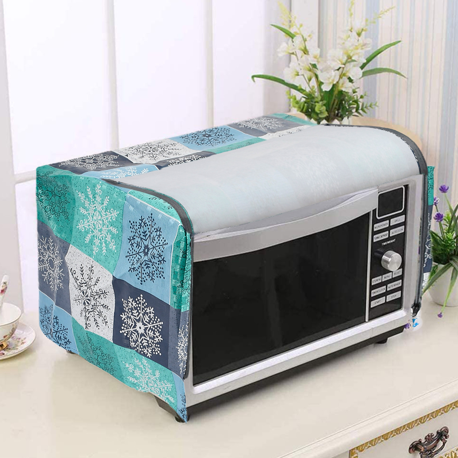Kuber Industries PVC Check Printed Microwave Oven Cover, Dustproof Machine Protector Cover,20 Ltr. (Sky Blue)