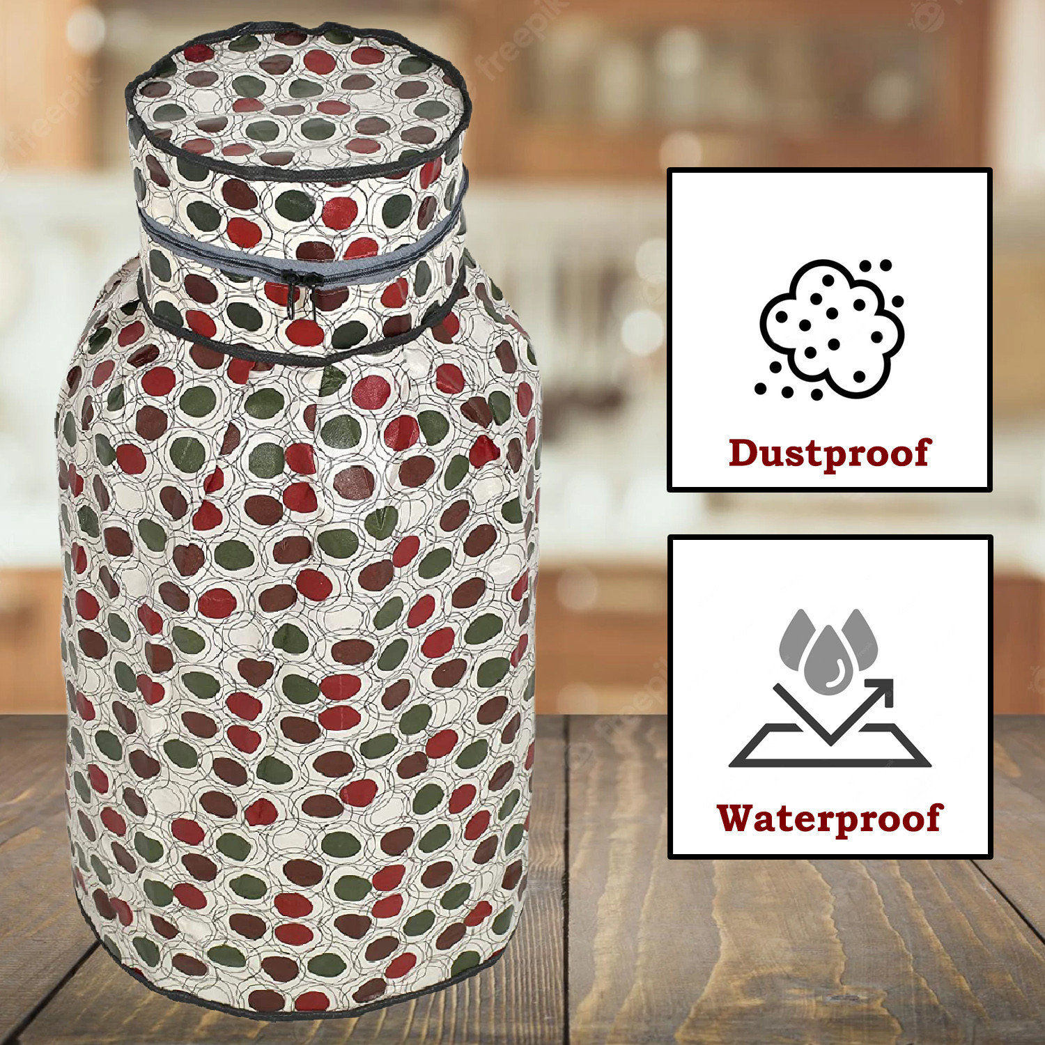 Kuber Industries PVC Circle Print Waterproof and Dustproof Cylinder Cover For Home & Kitchen (Cream)