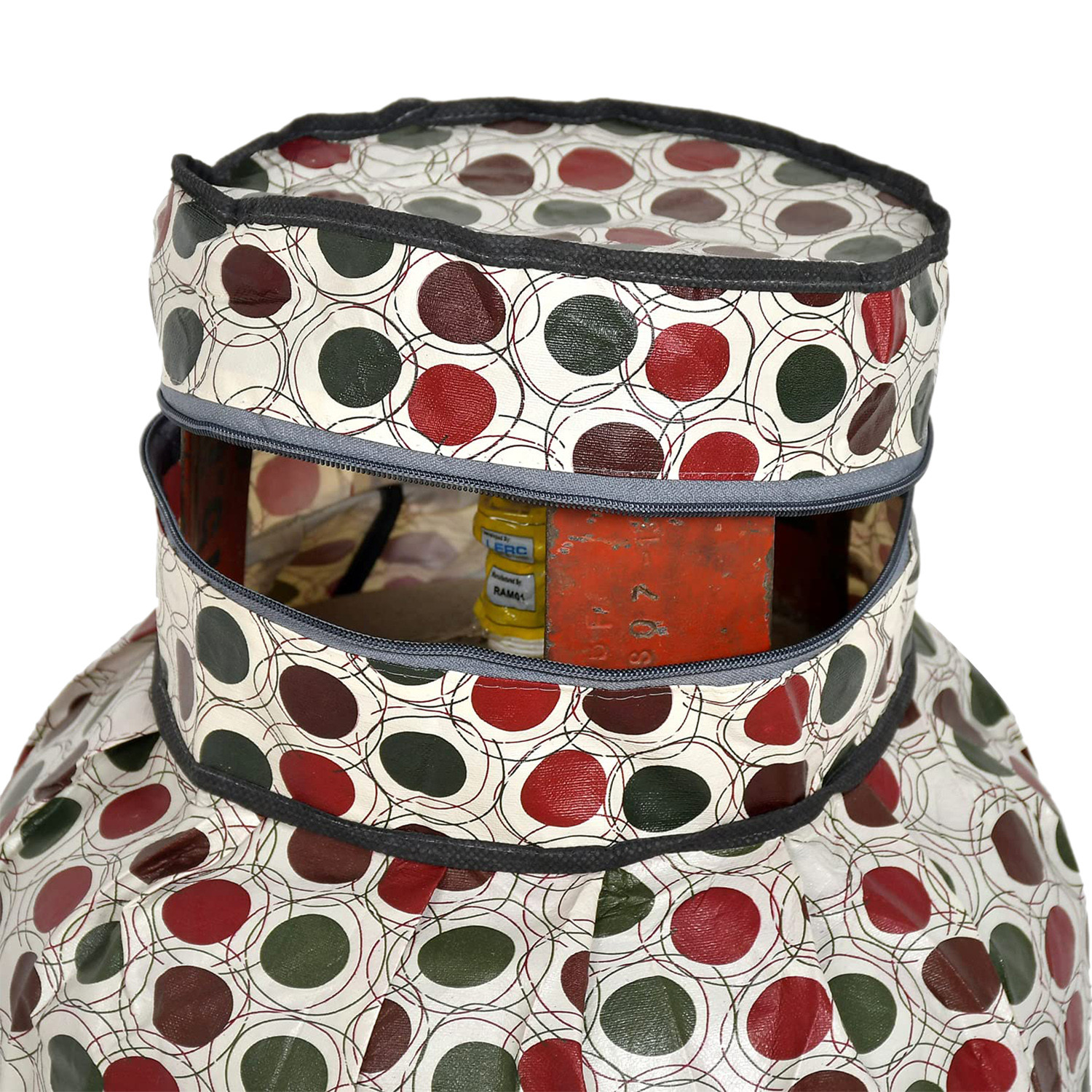 Kuber Industries PVC Circle Print Waterproof and Dustproof Cylinder Cover For Home & Kitchen Pack of 2 (Cream)