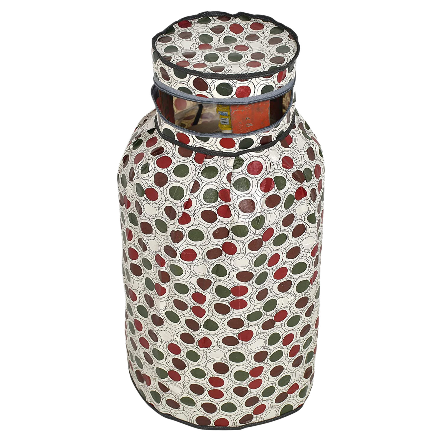 Kuber Industries PVC Circle Print Waterproof and Dustproof Cylinder Cover For Home & Kitchen Pack of 2 (Cream)