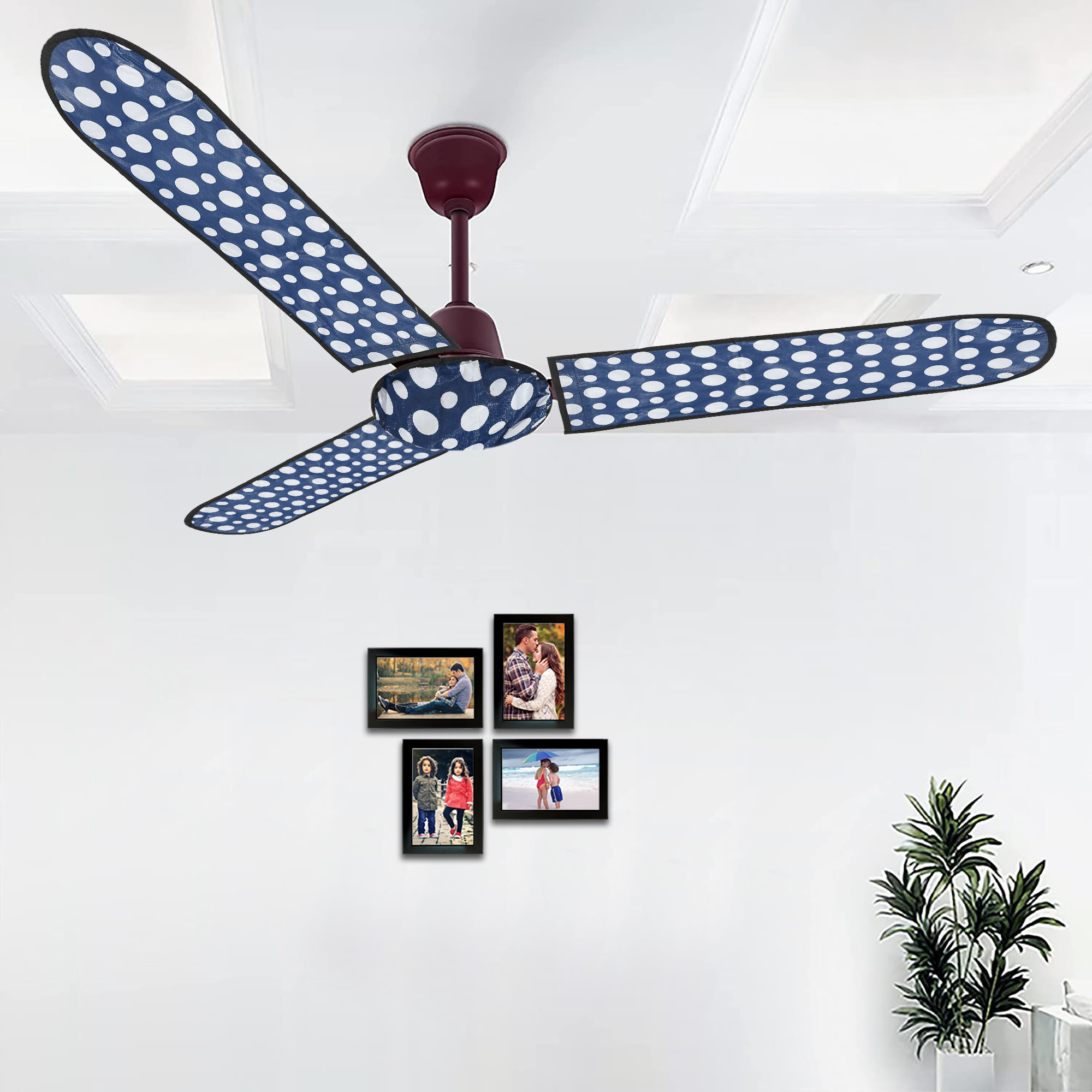 Kuber Industries PVC Dot Print Dust Proof Three Blade Ceiling Fan Cover (Blue) 54KM4012