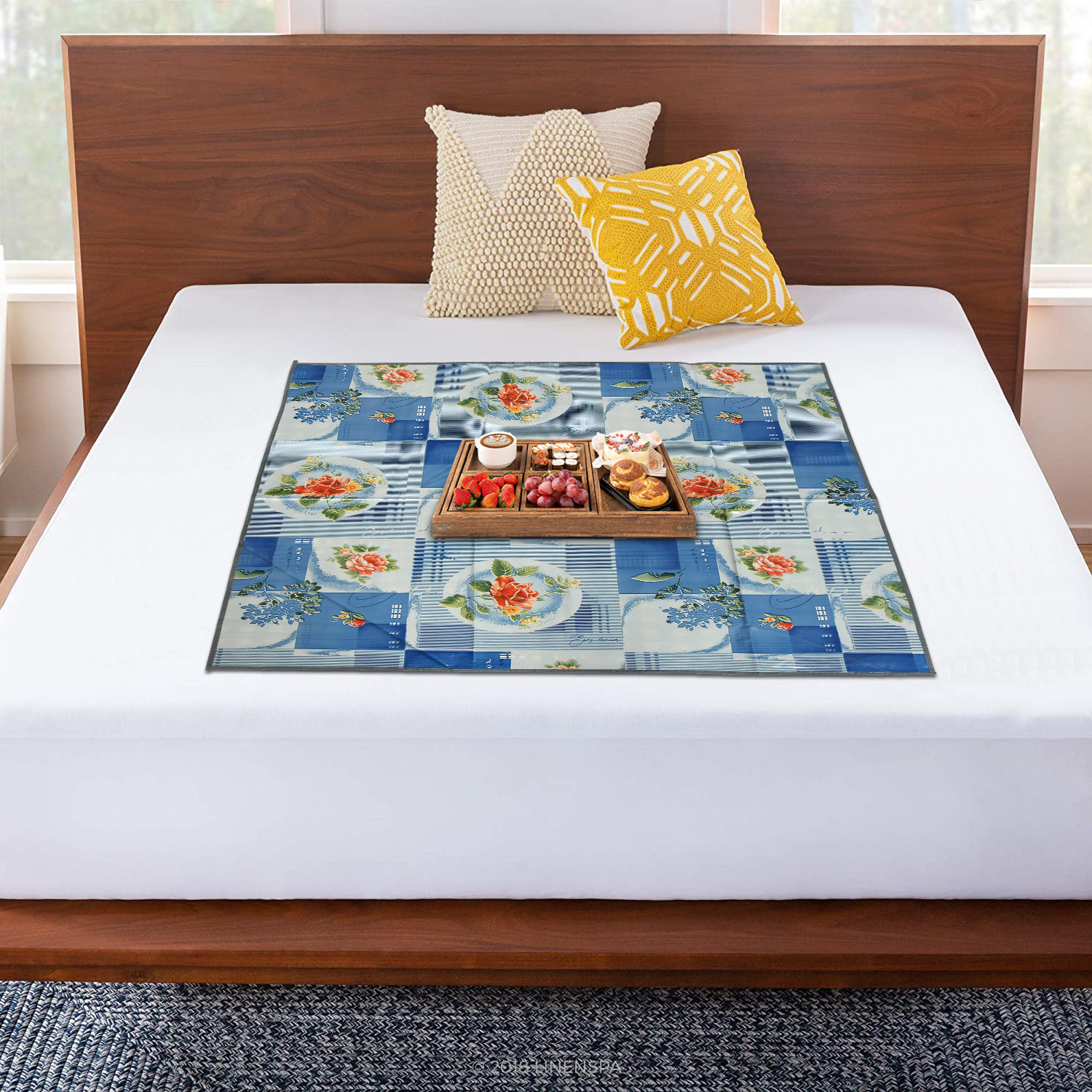 Kuber Industries PVC Floral Print Both Sided Bed Server Food Mat, Bedsheet Protector For Home 36