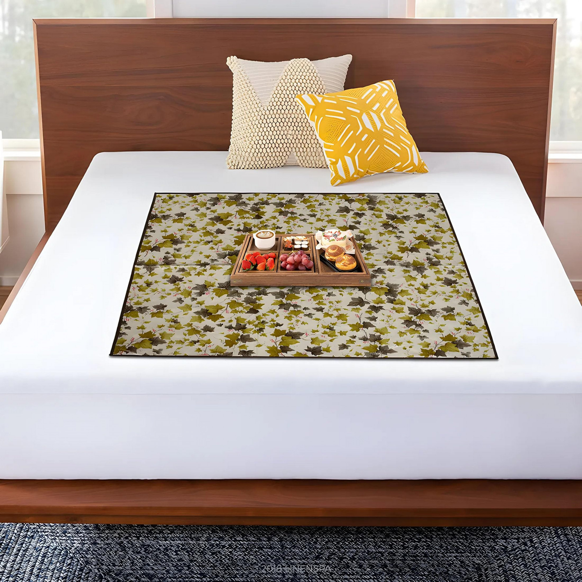 Kuber Industries PVC Floral Print Both Sided Bed Server Food Mat Bedsheet Protector For Home 36x36 Green 54KM4337