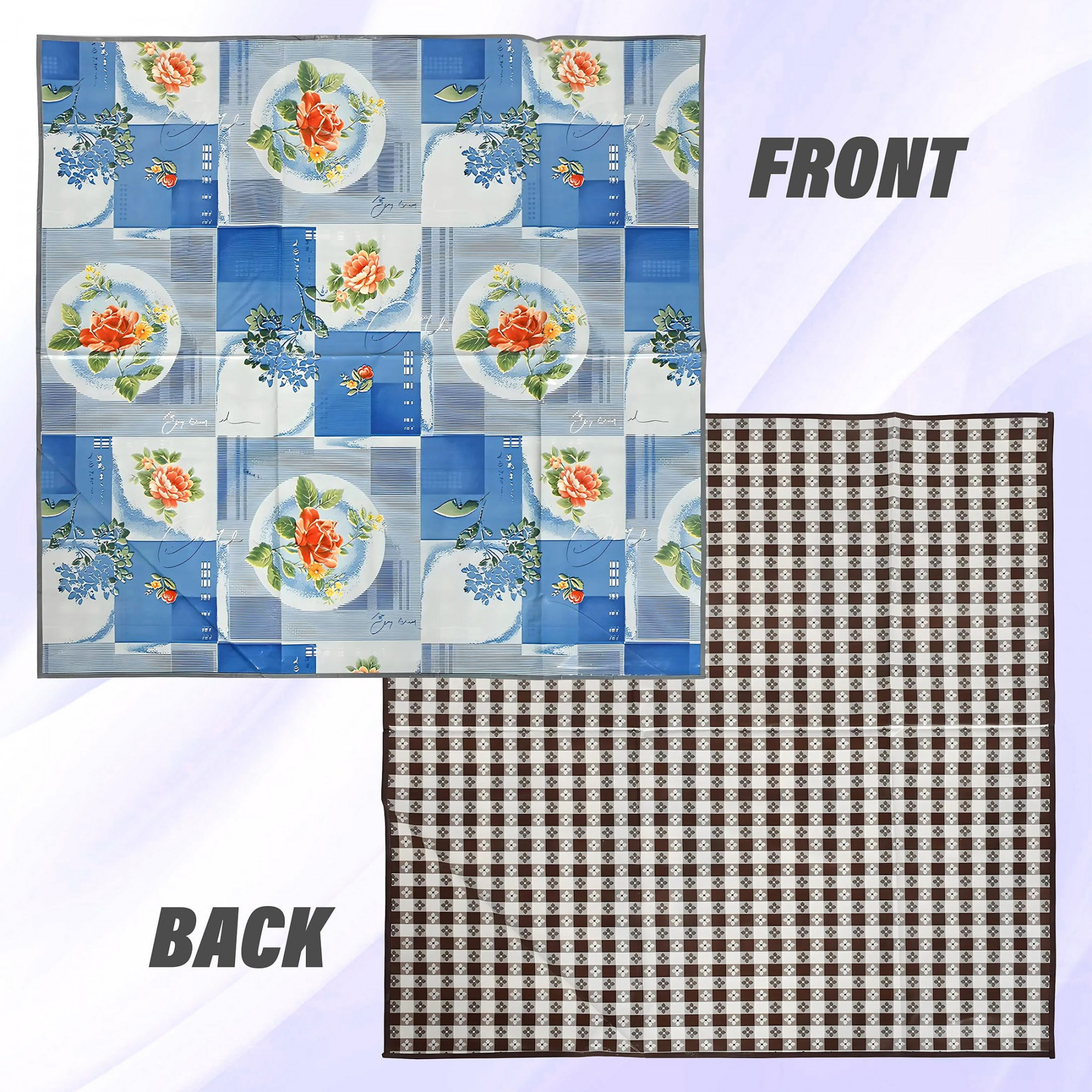 Kuber Industries PVC Floral Print Both Sided Bed Server Food Mat Bedsheet Protector For Home 36x36 Blue 54KM4338