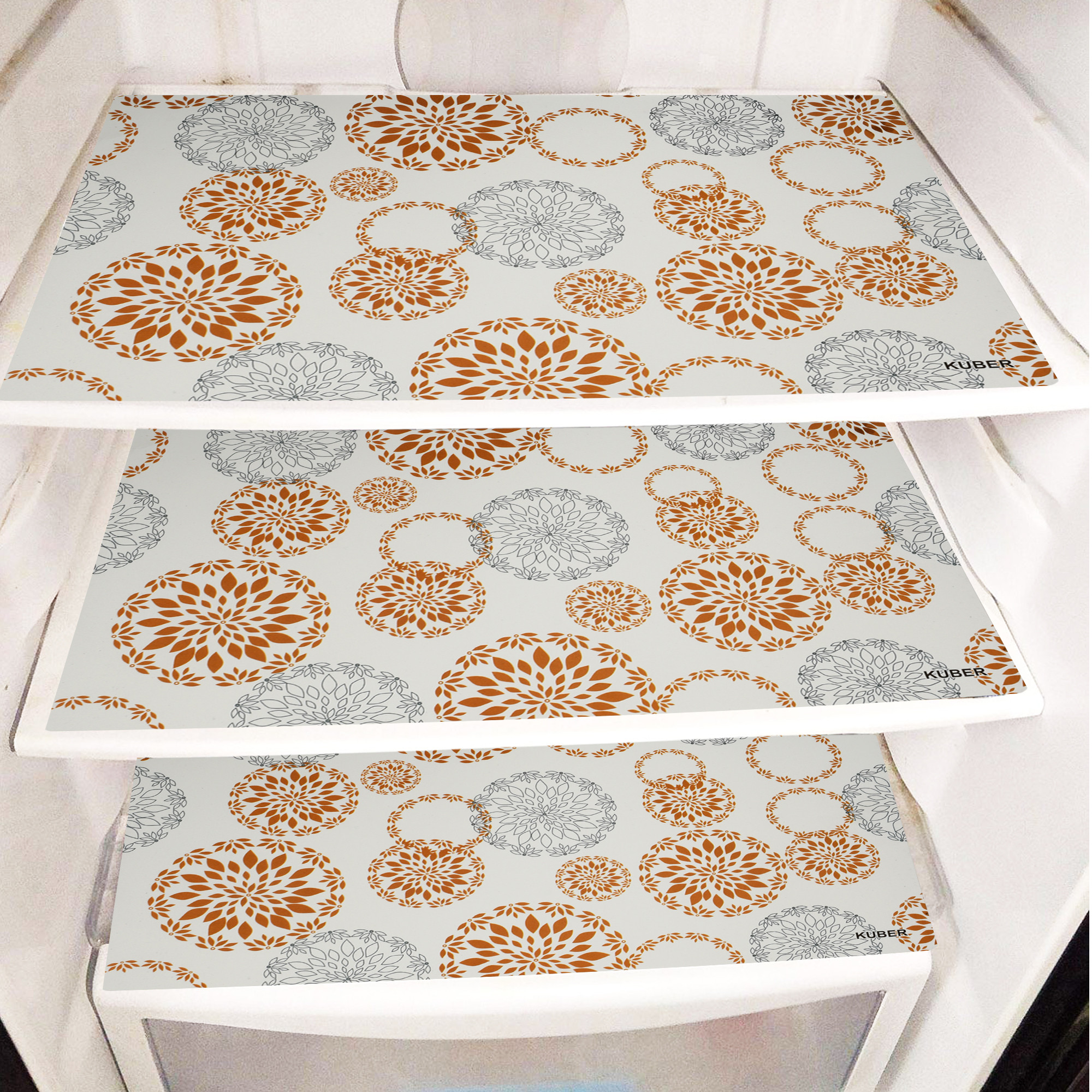 Kuber Industries PVC Fridge Multipurpose Mat, Set of 6, Rangoli,White
