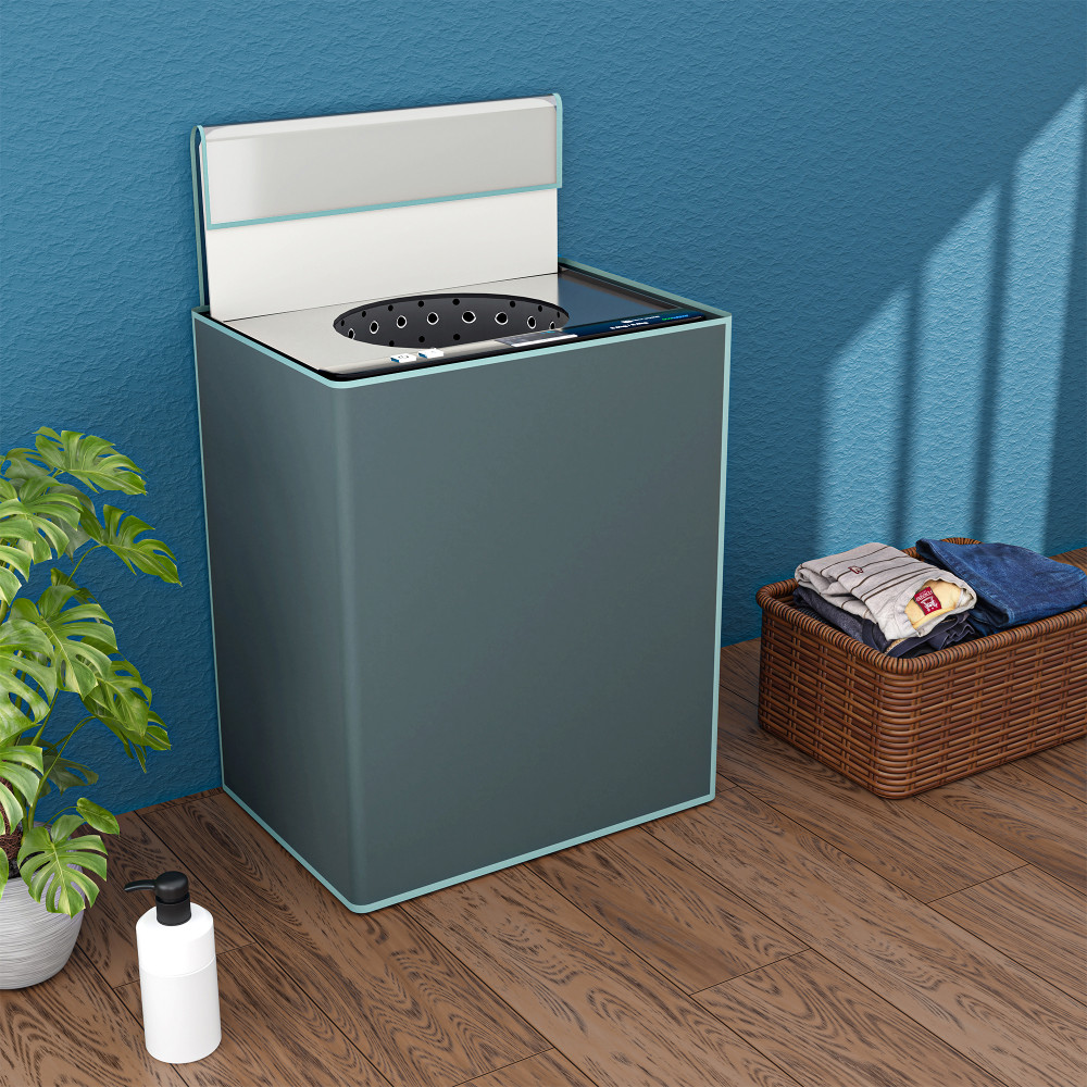 Image of Kuber Industries PVC Fully Automatic Top Load Washing Machine Cover (7 kg, 7.5 kg, 8 kg &amp; 8.5 Kg) Waterproof and Dustproof Washing Machine Top Cover | Plain - Grey