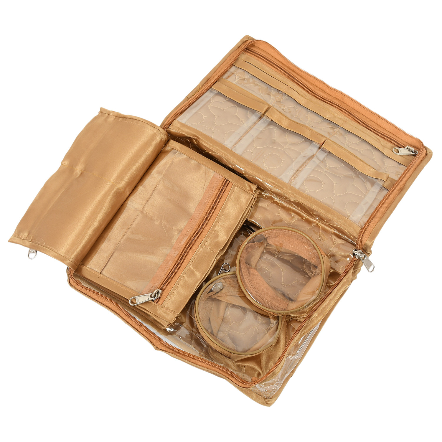 Kuber Industries PVC Laminate Jewellery Organizer For Small Jewellery With 4 Pouches & 2 Bangle Pouchs (Beige) 54KM4065
