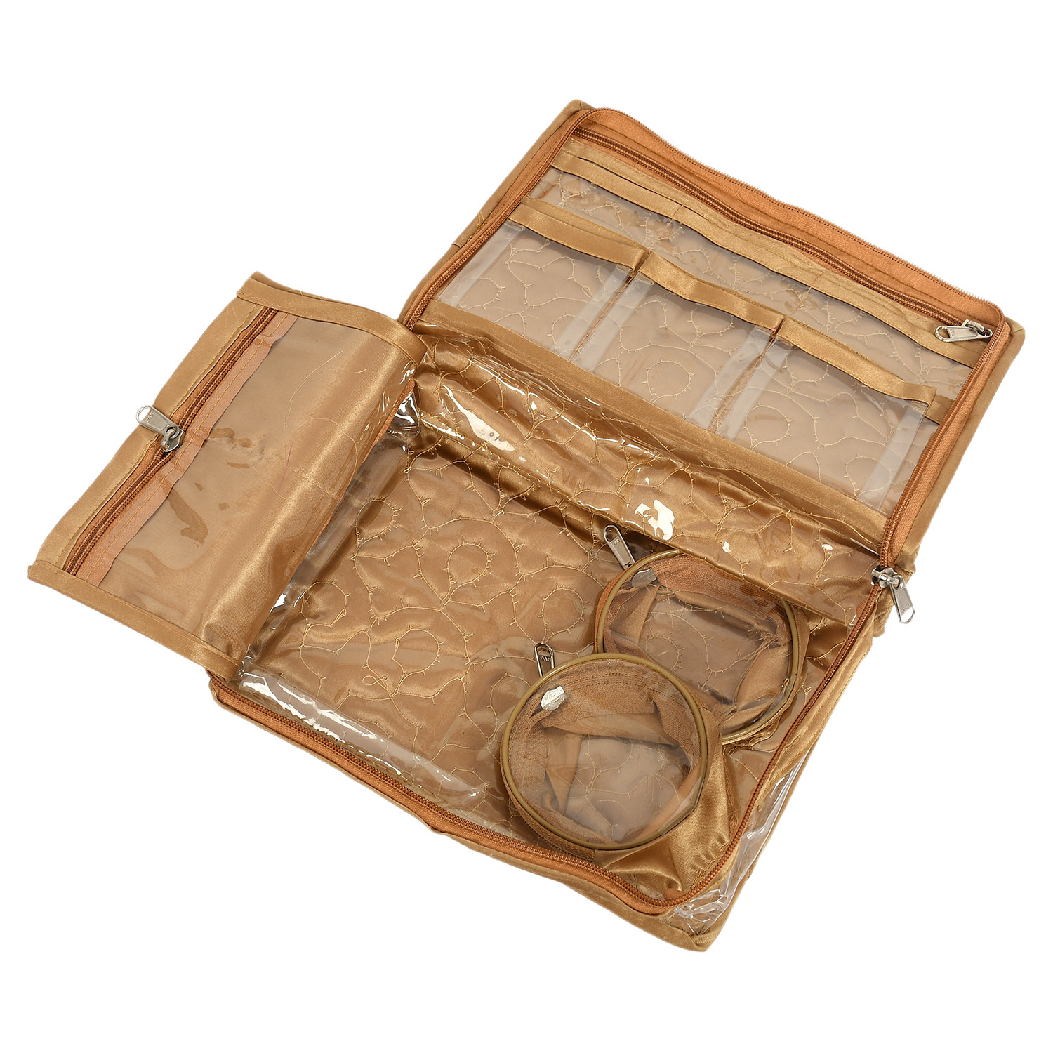 Kuber Industries PVC Laminate Jewellery Organizer For Small Jewellery With 4 Pouches & 2 Bangle Pouchs (Beige) 54KM4065