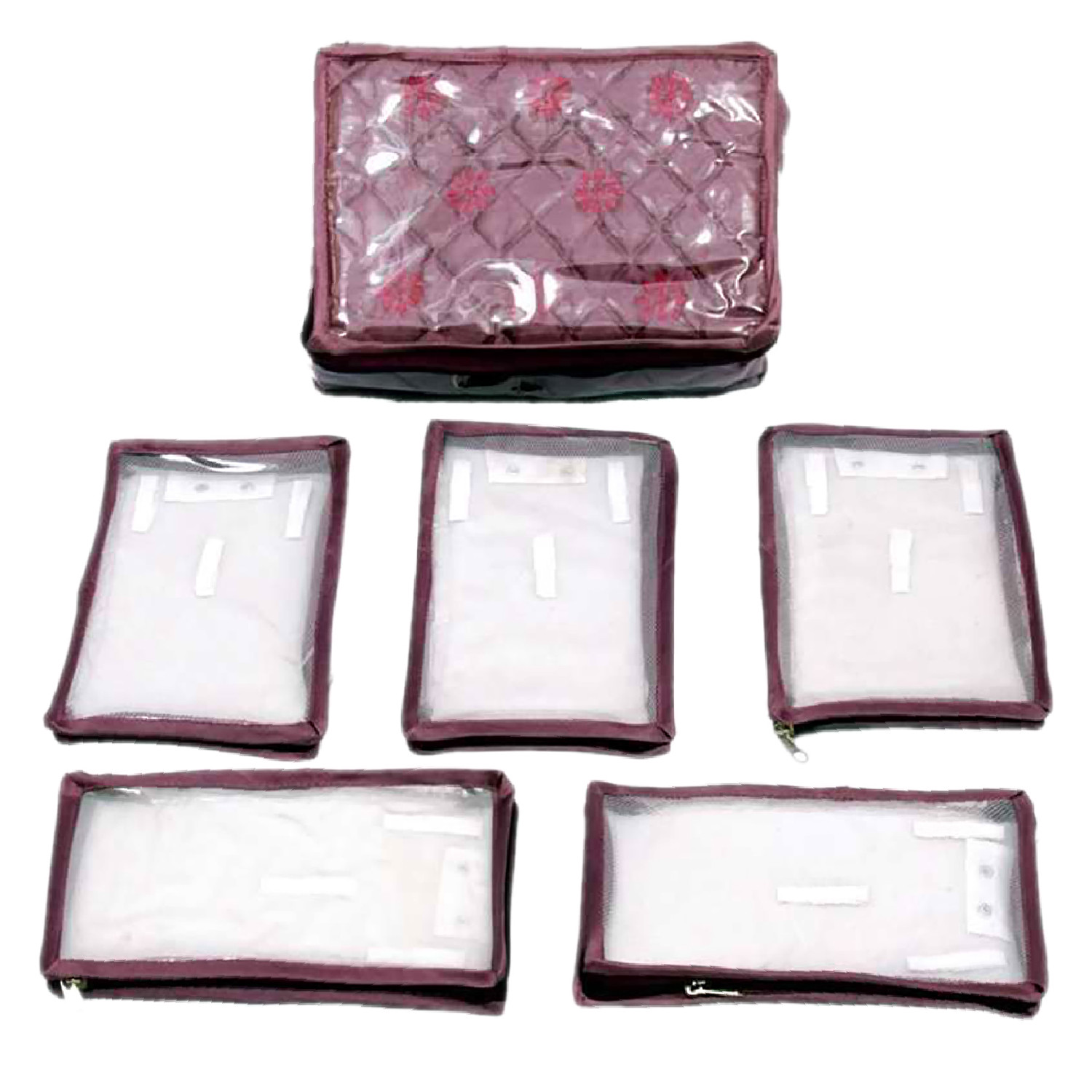 Kuber Industries PVC Laminated Jewellery Organizer For Watches, Bracelets, Bangles, Small Jewllery With 5 Pouches (Purple)