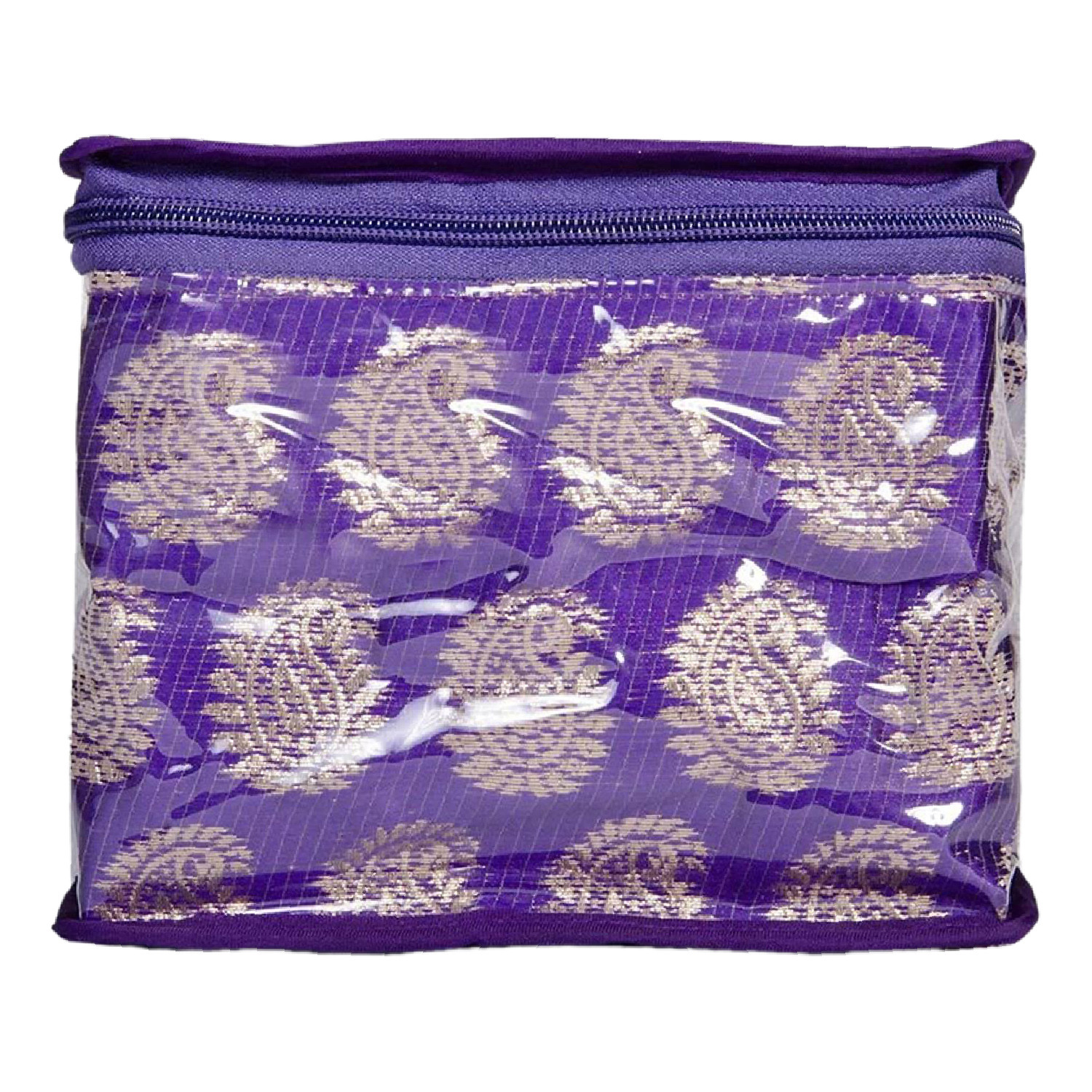 Kuber Industries PVC Laminated Jewellery Organizer|Carry Print Travel Cosmetic Bag |Accessories Organizer for Small Jewellery & 8 Transparent Pouches (Purple)