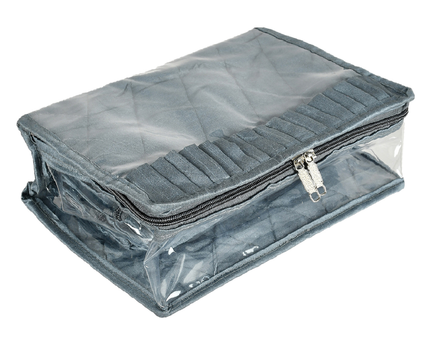 Kuber Industries PVC Laminated Jewellery Organizer Jewellery Storage Pouch With 13 Transparent Pouches For Home Traveling Gray