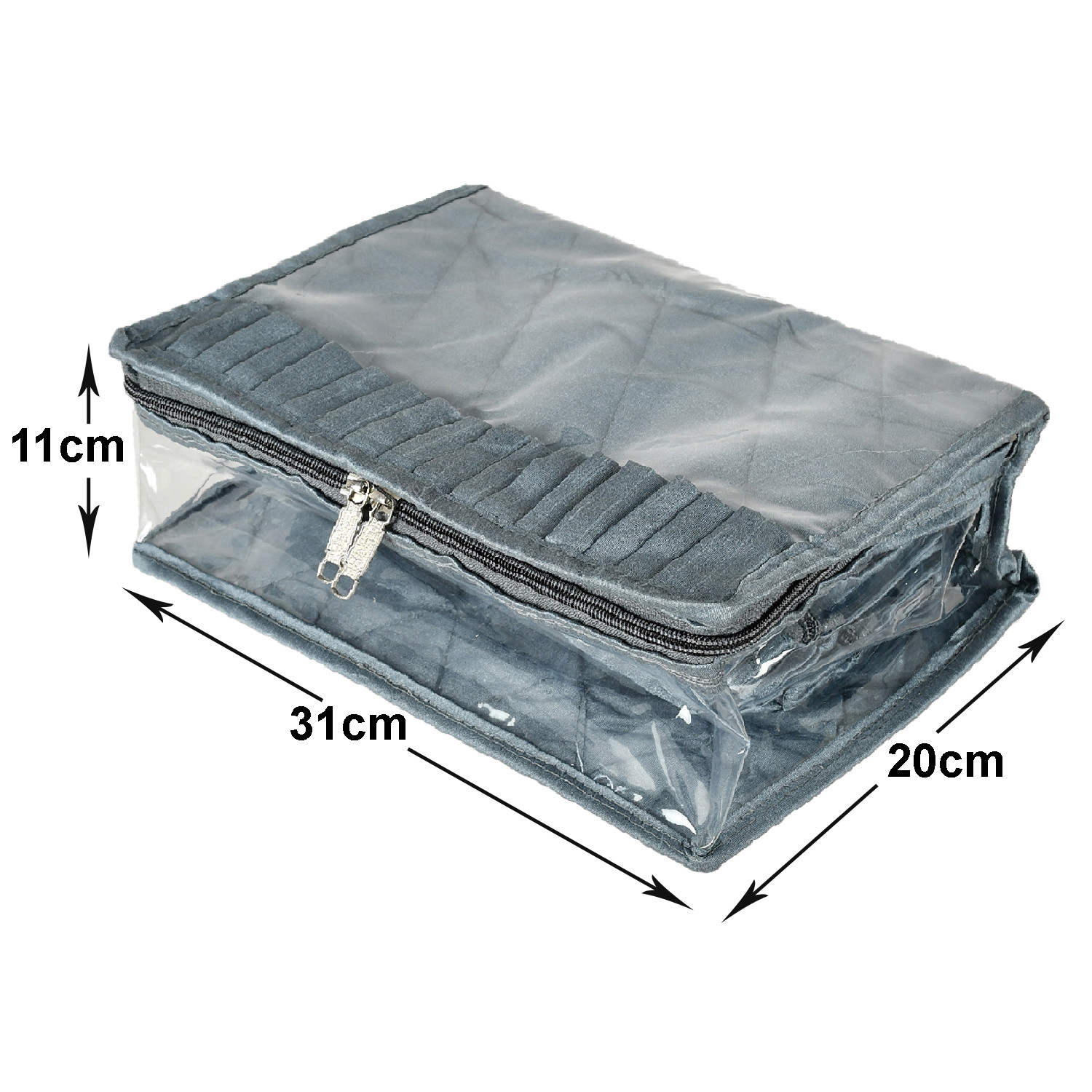 Kuber Industries PVC Laminated Jewellery Organizer|Jewellery Storage Pouch With 13 Transparent Pouches For Home & Traveling (Gray)