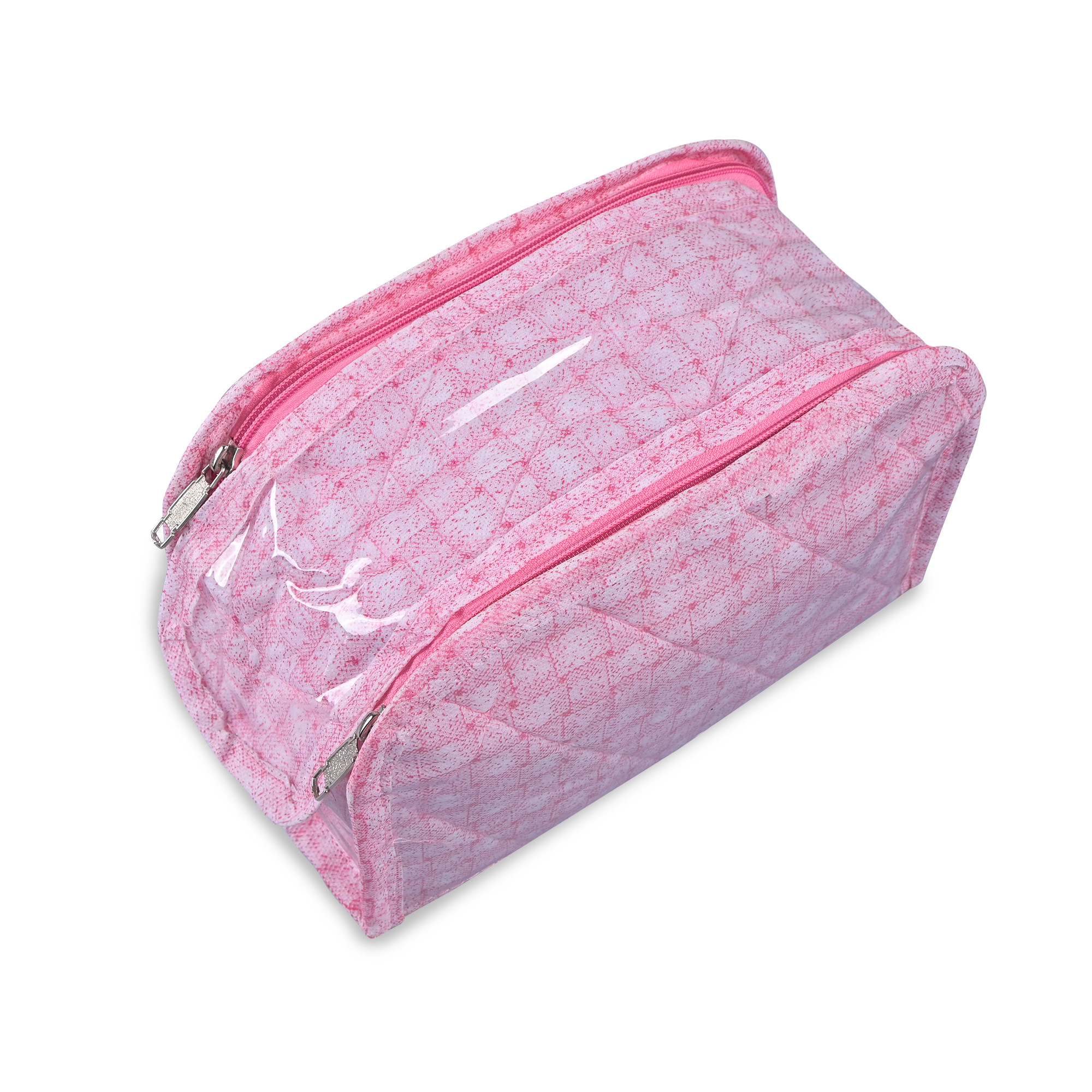 Kuber Industries PVC Laminated Jewellery Pouches for Storage Necklace  Bangles with Zip  Jewellery Kit  Bag  Organiser for Women  Check D Shape Print - Pink