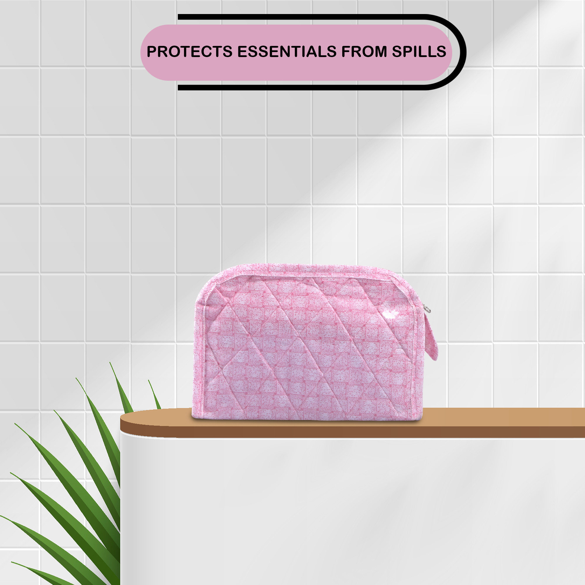 Kuber Industries PVC Laminated Jewellery Pouches for Storage Necklace  Bangles with Zip  Jewellery Kit  Bag  Organiser for Women  Check D Shape Print - Pink