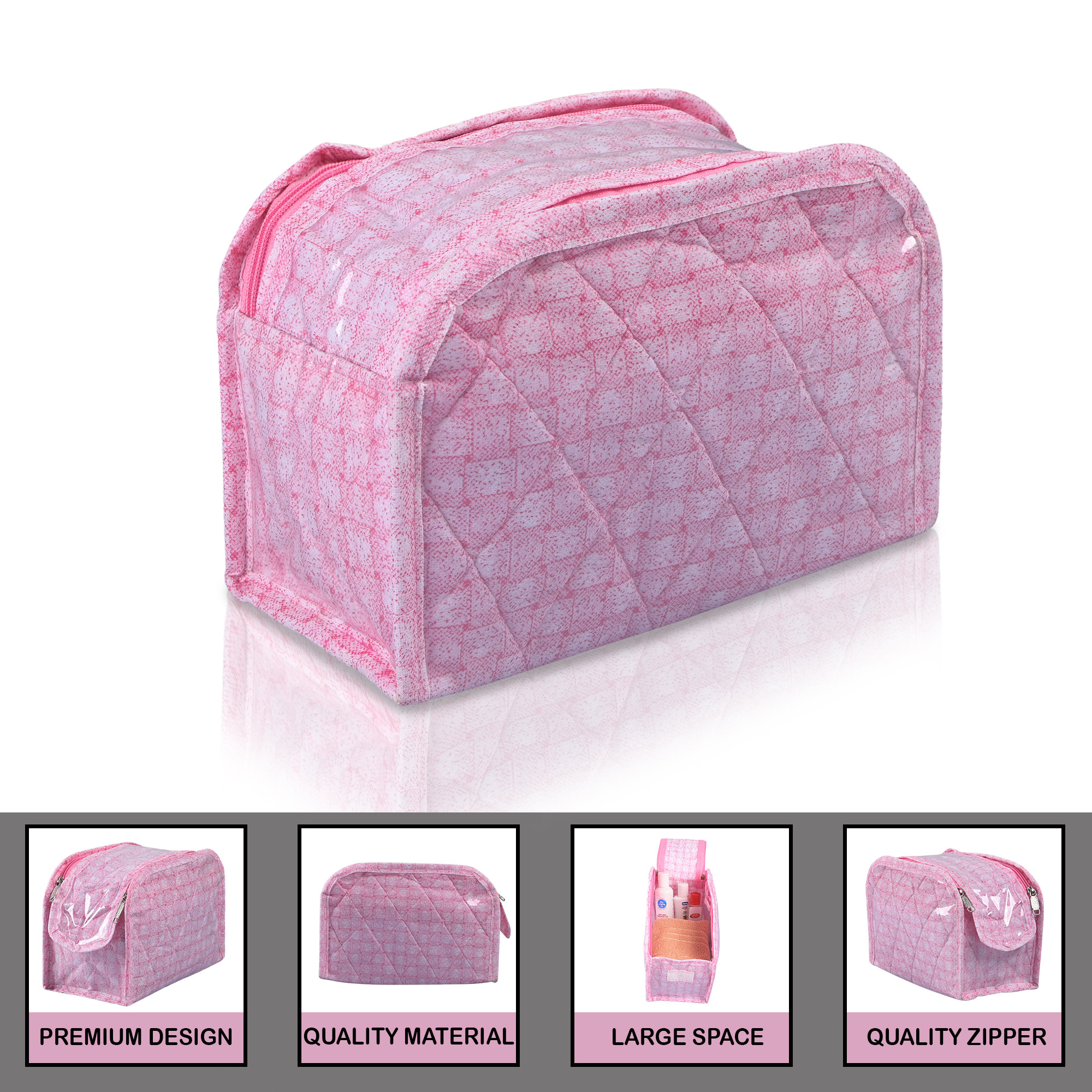 Kuber Industries PVC Laminated Jewellery Pouches for Storage Necklace  Bangles with Zip  Jewellery Kit  Bag  Organiser for Women  Check D Shape Print - Pink