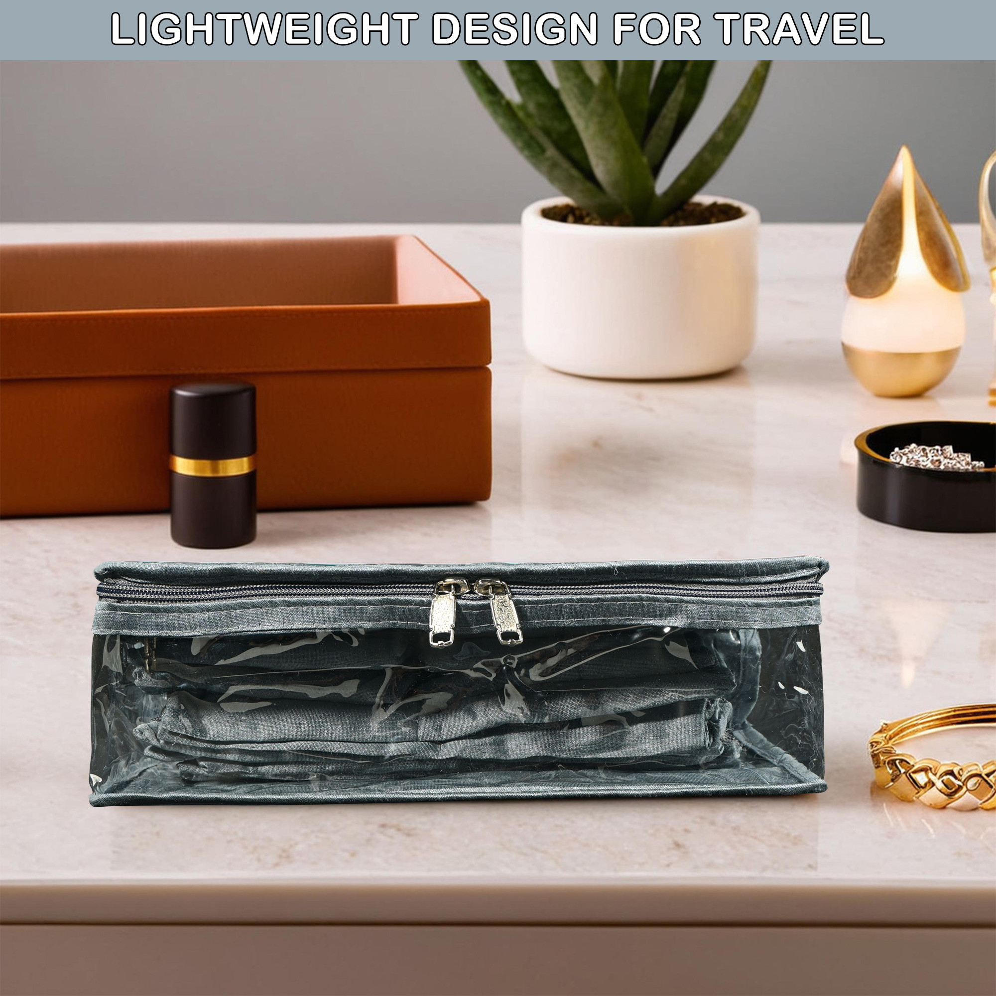 Kuber Industries PVC Laminated Jewellery Pouches for Storage with 13 Transparent Compartments  Jewellery Kit  Bag  Organiser for Women  Frill Design - Grey