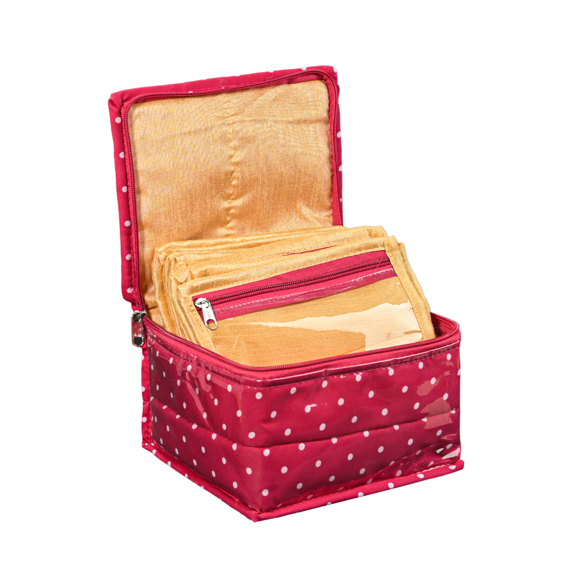 Kuber Industries PVC Laminated Small Jewellery Organisers Pouch for Women with 10 Compartment  Lightweight Jewellery Kit for Necklace  Rings  Dot Print - Pink