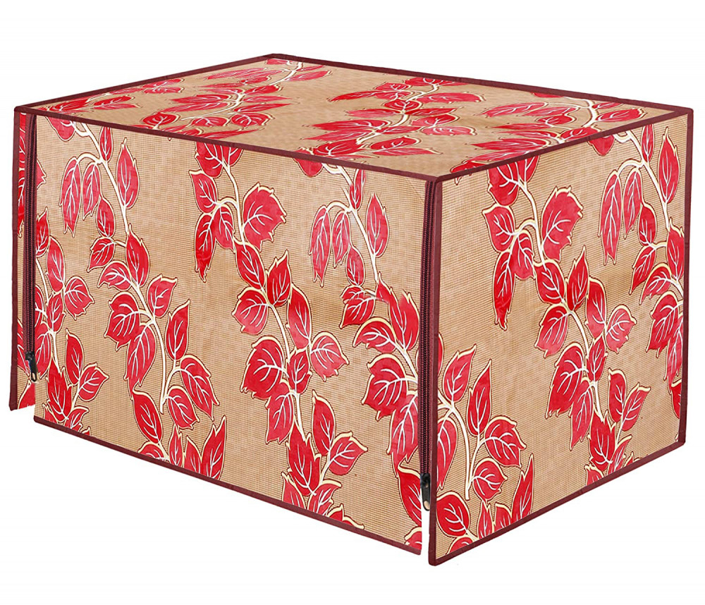 Kuber Industries PVC Leaf Printed Microwave Oven Cover,30 Ltr. (Red)-HS43KUBMART25959