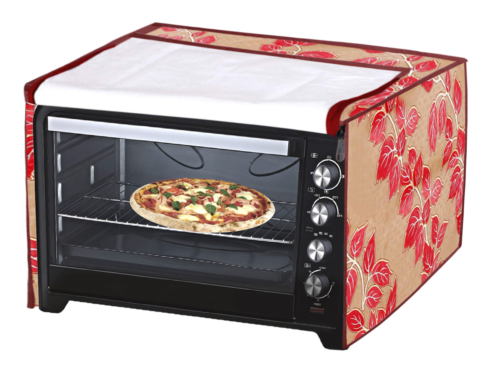 Kuber Industries PVC Leaf Printed Microwave Oven Cover,30 Ltr. (Red)-HS43KUBMART25959