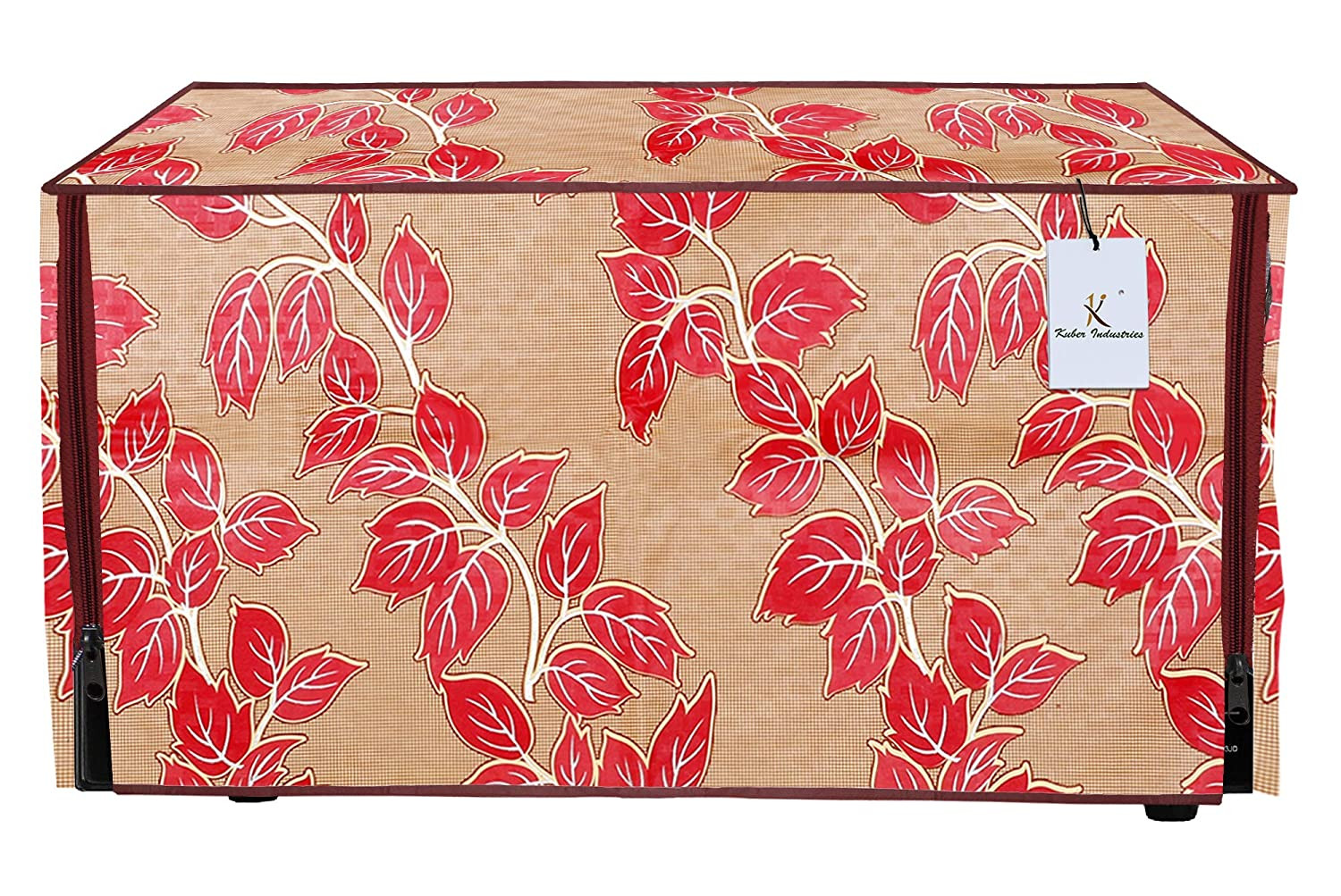 Kuber Industries PVC Leaf Printed Microwave Oven Cover,30 Ltr. (Red)-HS43KUBMART25959