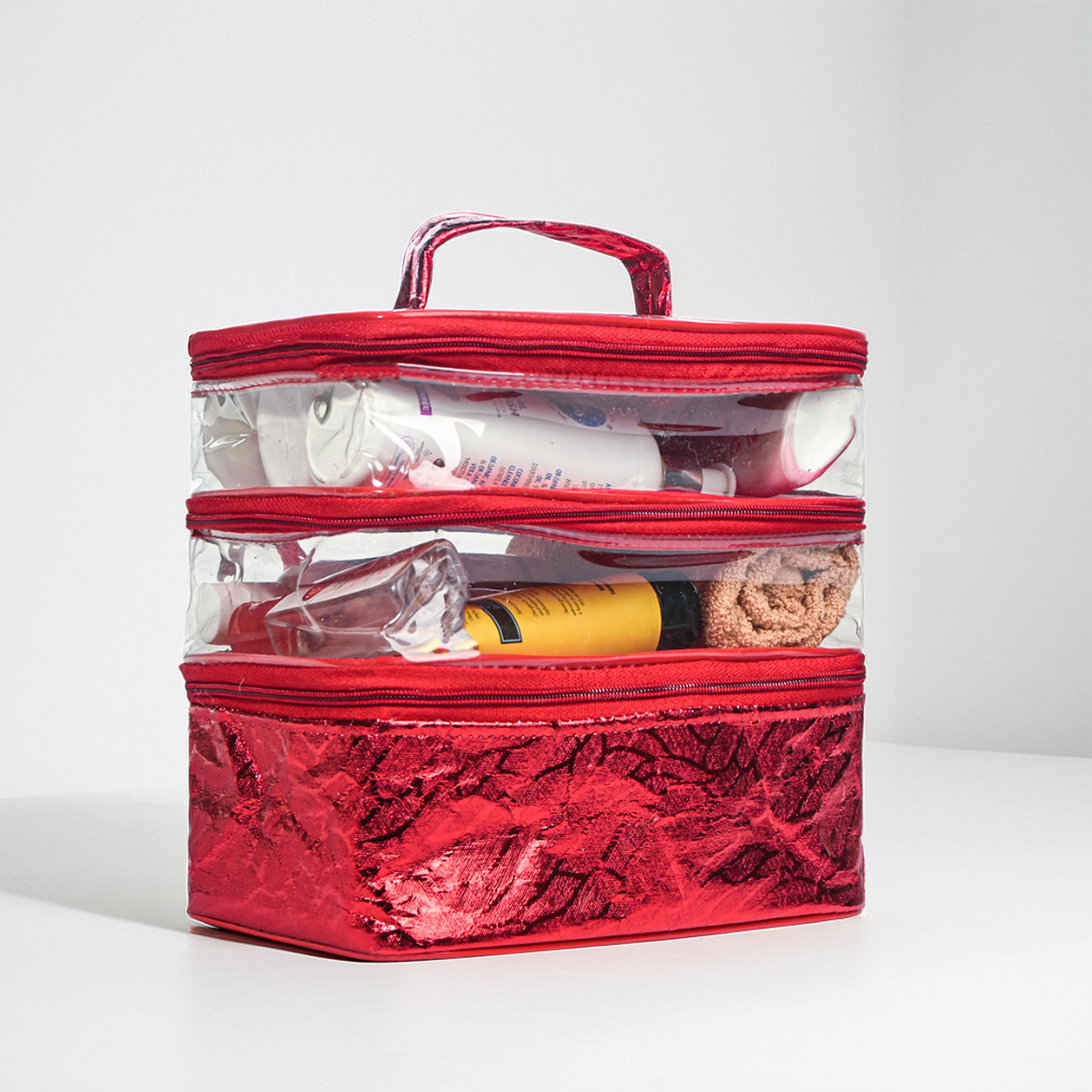 Kuber Industries PVC Makeup Kit for Women with Handle  Multipurpose Beauty Organizer Case  Cosmetic  Toiletry Bag for Storage Brushes Skincare Perfume and Lipsticks  Maroon