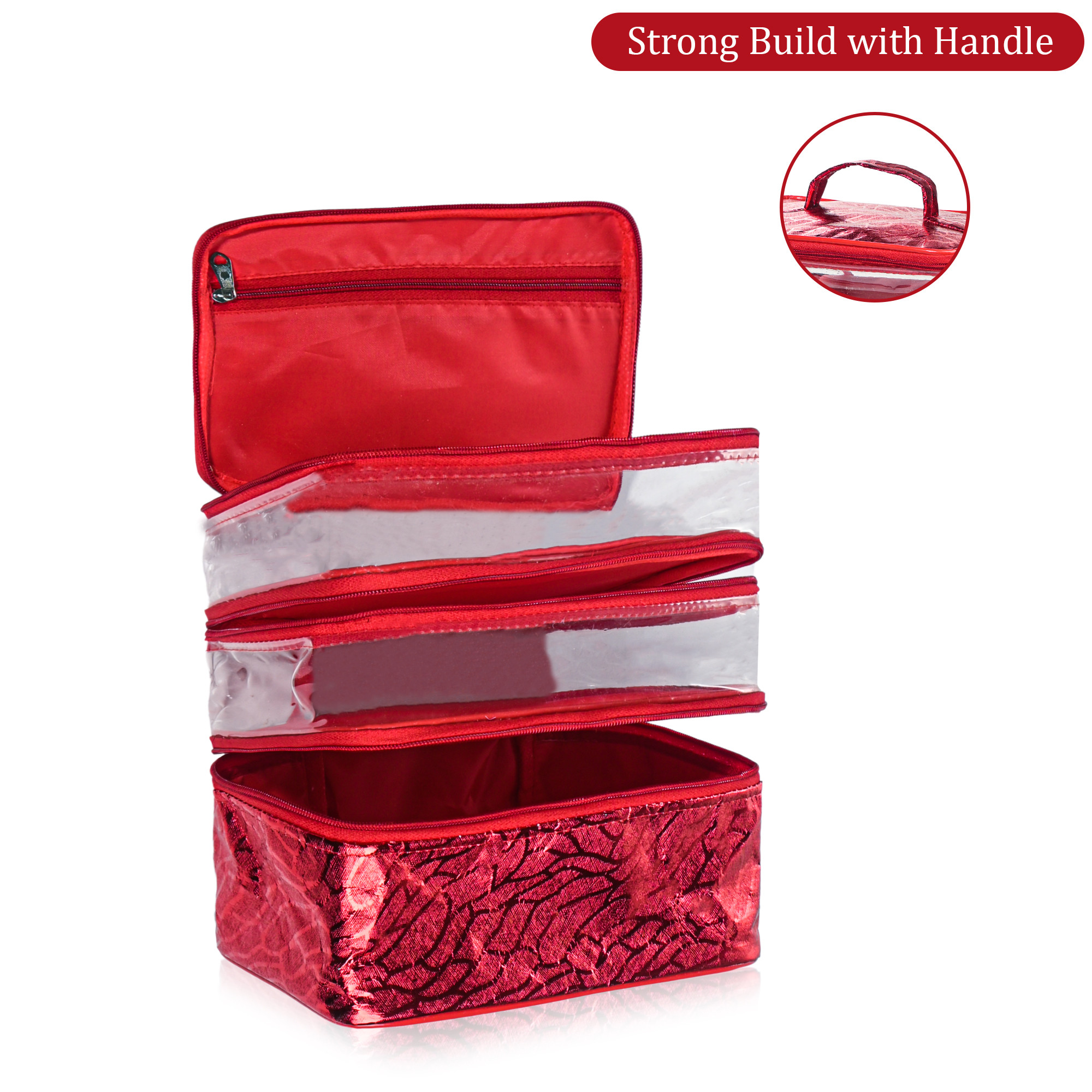 Kuber Industries PVC Makeup Kit for Women with Handle  Multipurpose Beauty Organizer Case  Cosmetic  Toiletry Bag for Storage Brushes Skincare Perfume and Lipsticks  Maroon