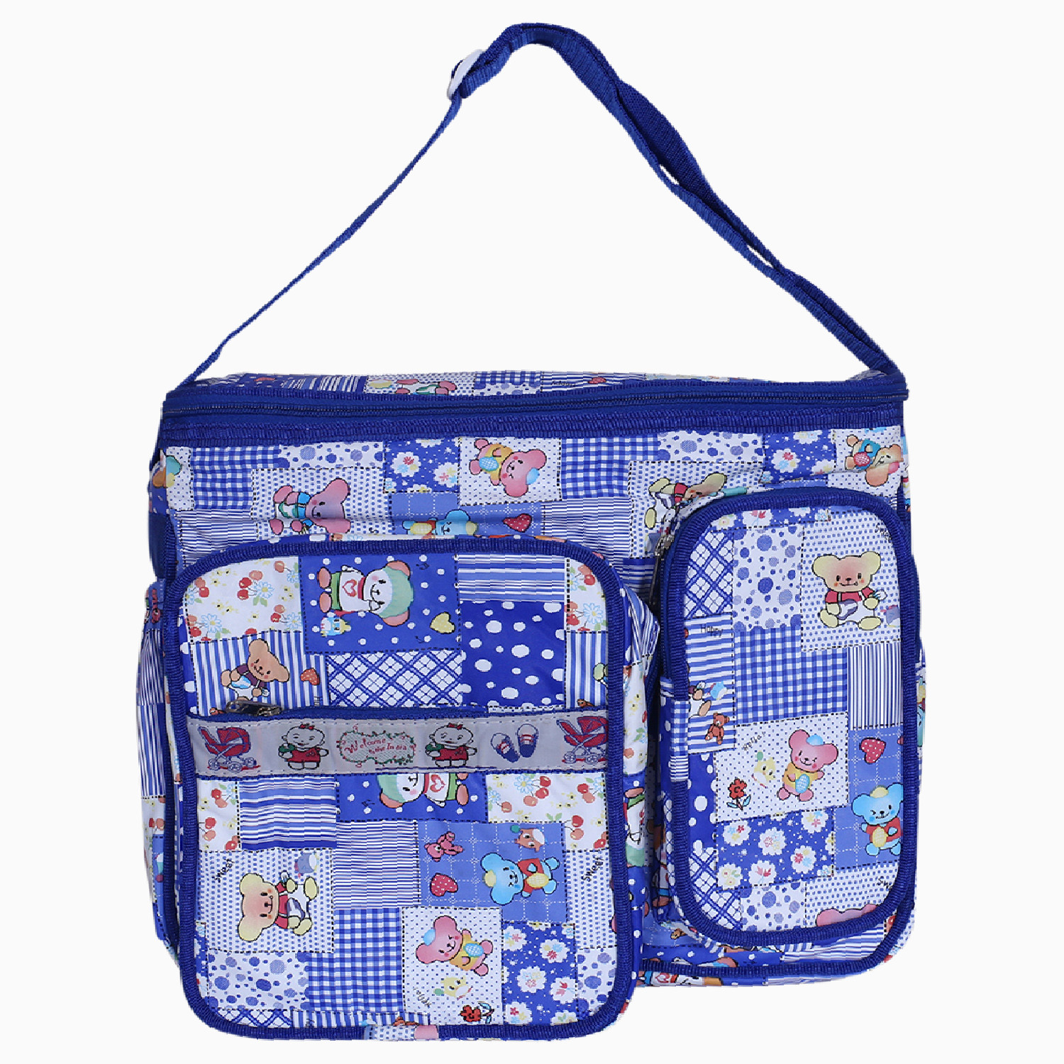 Kuber Industries PVC Multiuses Teddy Cartoon Print Mothers Bag/Diapers Bag With Handle For Traveling, storing (Blue)