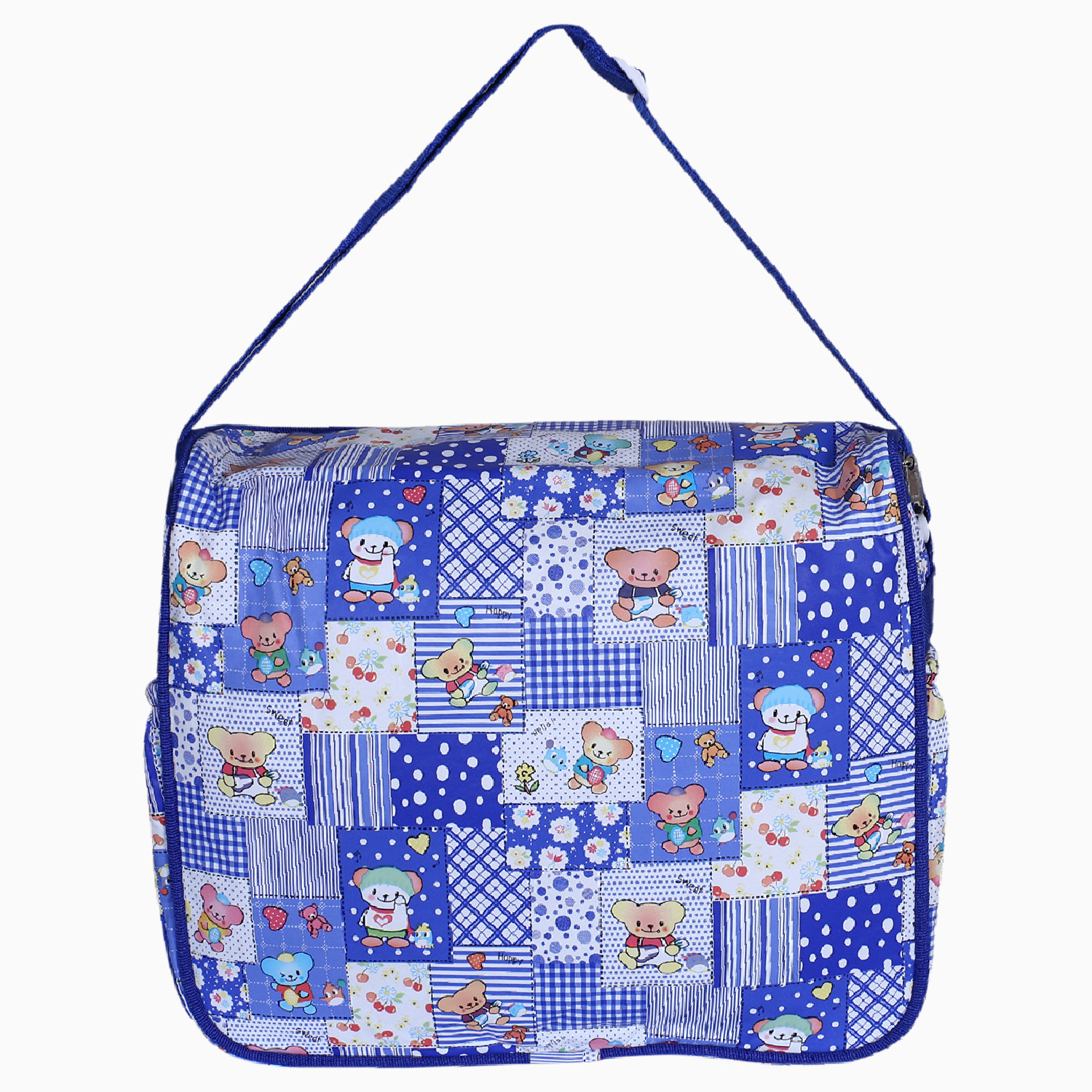 Kuber Industries PVC Multiuses Teddy Cartoon Print Mothers Bag/Diapers Bag With Handle For Traveling, storing (Blue)