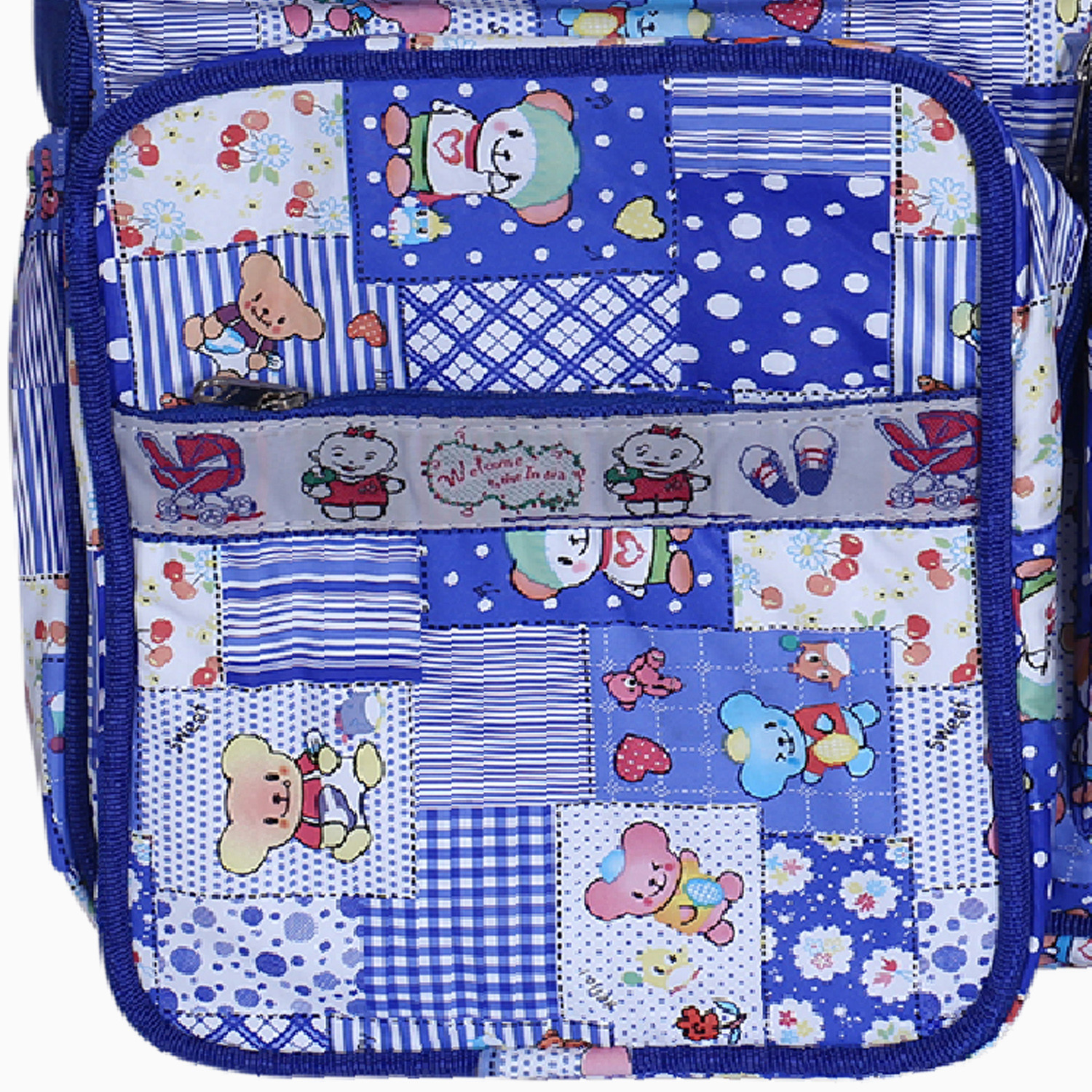 Kuber Industries PVC Multiuses Teddy Cartoon Print Mothers Bag/Diapers Bag With Handle For Traveling, storing (Blue)
