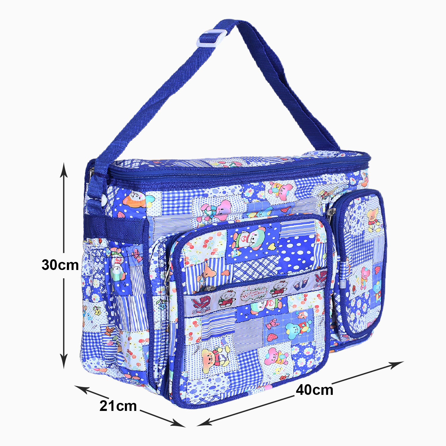 Kuber Industries PVC Multiuses Teddy Cartoon Print Mothers Bag/Diapers Bag With Handle For Traveling, storing (Blue)