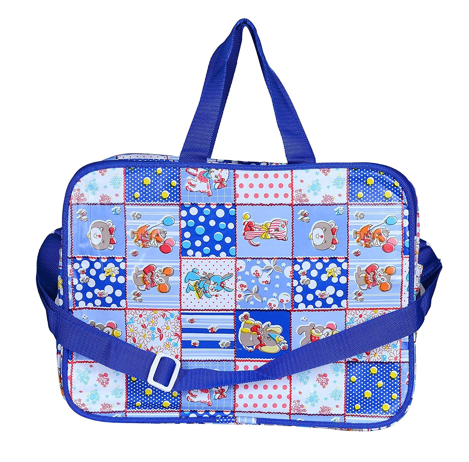 Kuber Industries PVC Multiuses Teddy Print Mothers Bag/Diapers Bag With Handle For Traveling, storing (Blue)