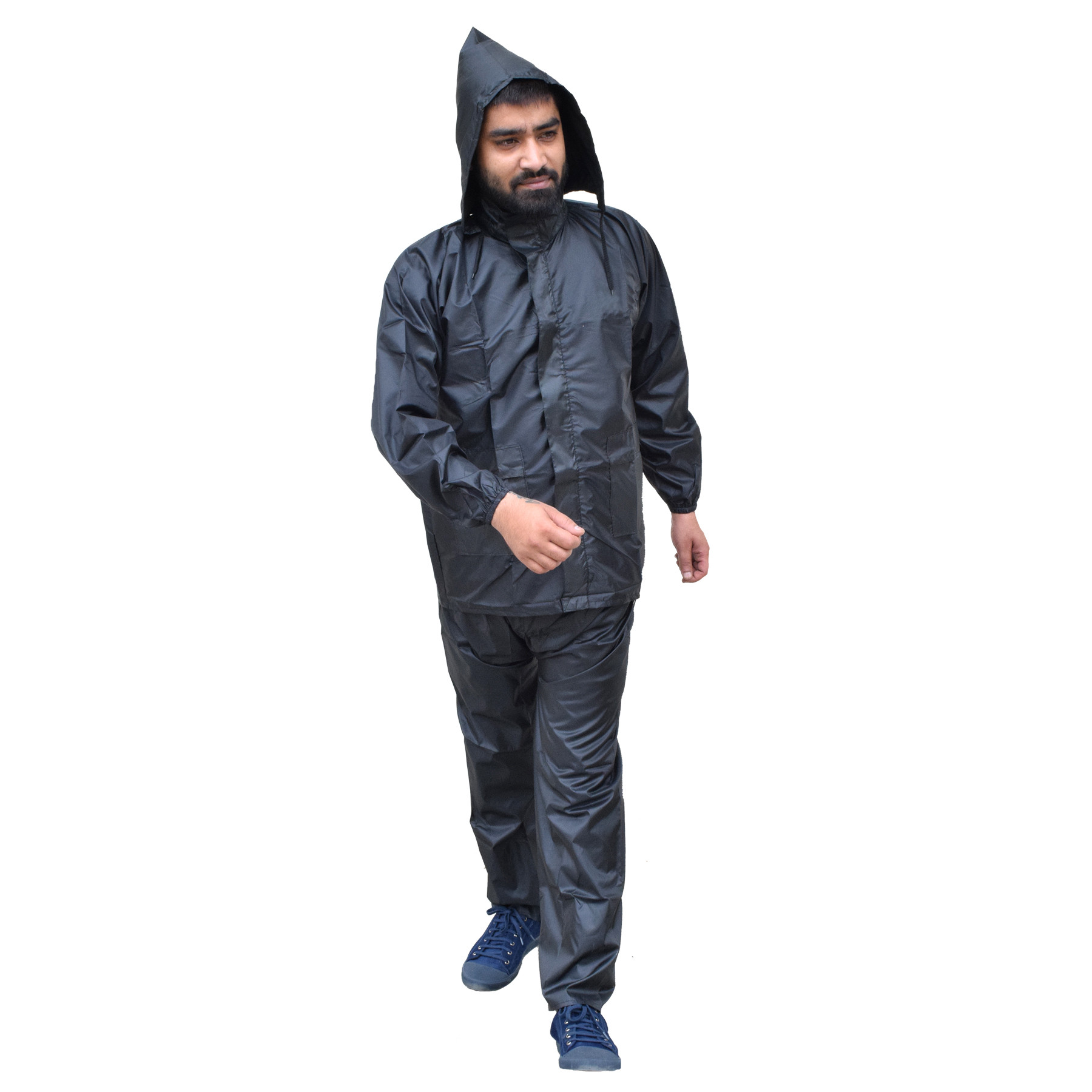 Kuber Industries PVC Raincoat With Adjustable Hood For Men & Women (Black) XL