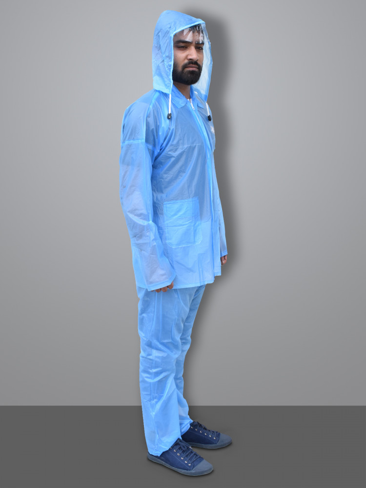 Kuber Industries PVC Raincoat With Adjustable Hood For Men &amp; Women (Blue) XXL