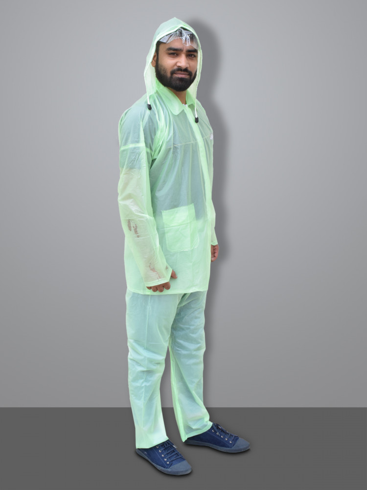Kuber Industries PVC Raincoat With Adjustable Hood For Men &amp; Women (Green) XXL