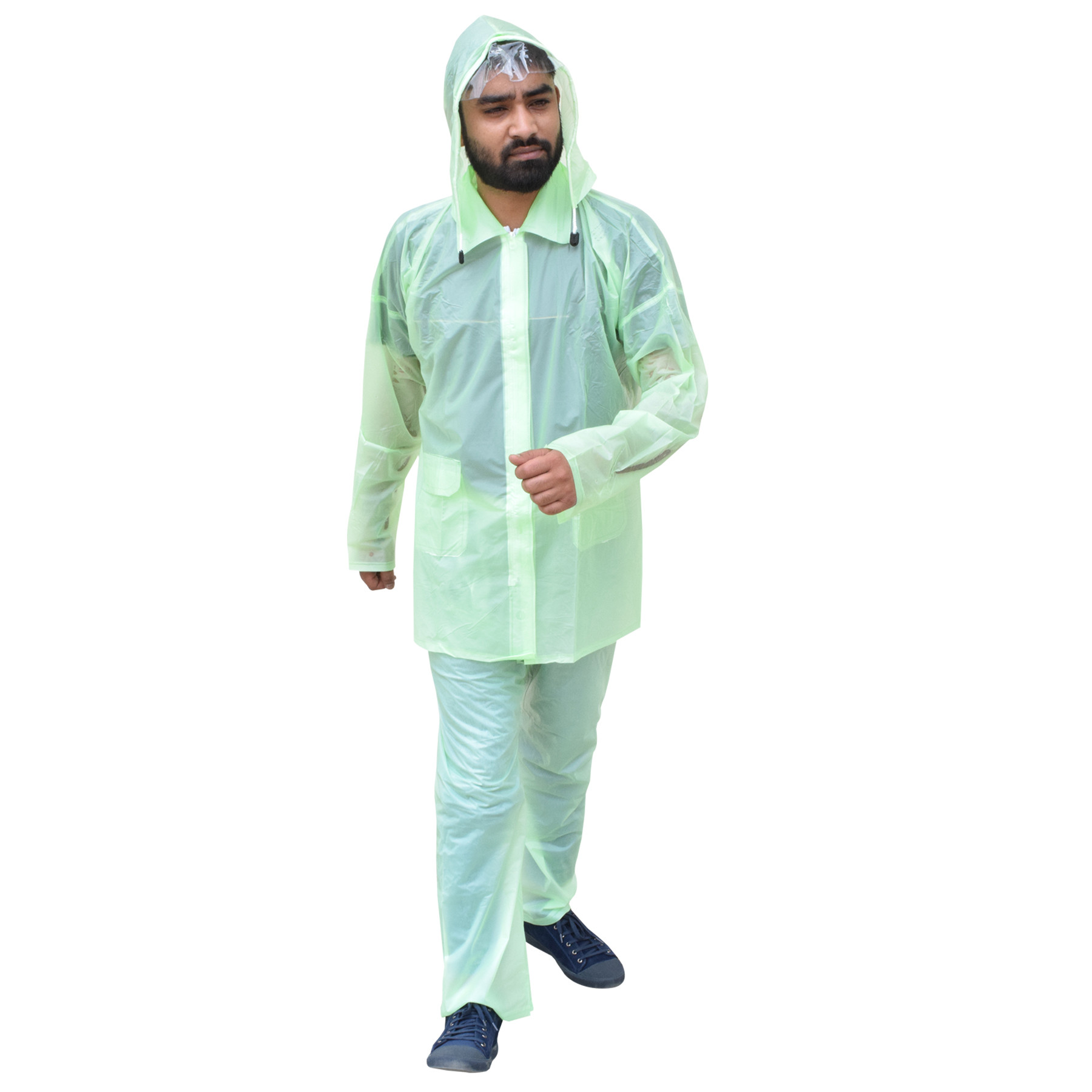 Kuber Industries PVC Raincoat With Adjustable Hood For Men & Women (Green) XXL