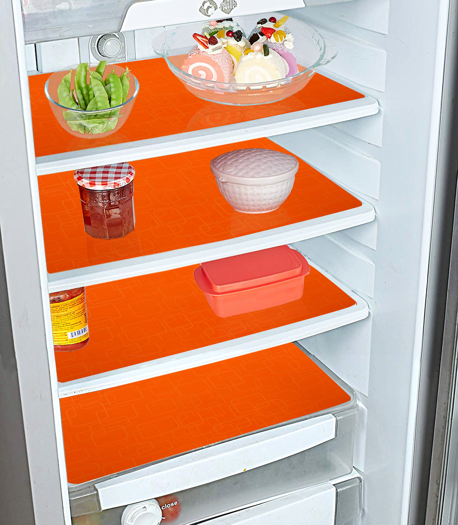 Kuber Industries PVC Refrigerator/Fridge Drawer Mat, Set of 6 (Orange)