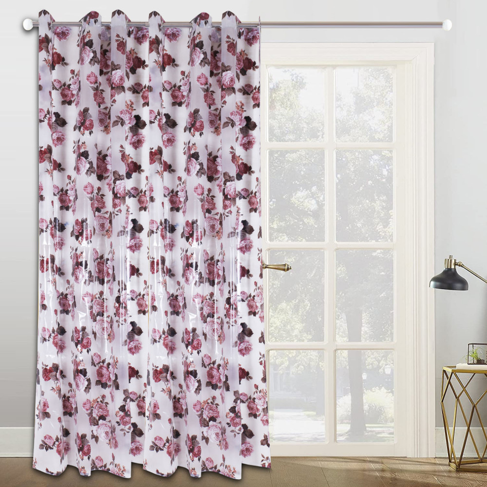 Kuber Industries PVC Rose Print Door Curtain|AC Curtain|Parda For Home Decor With 8 Steel Grommets,7 Feet (Brown)