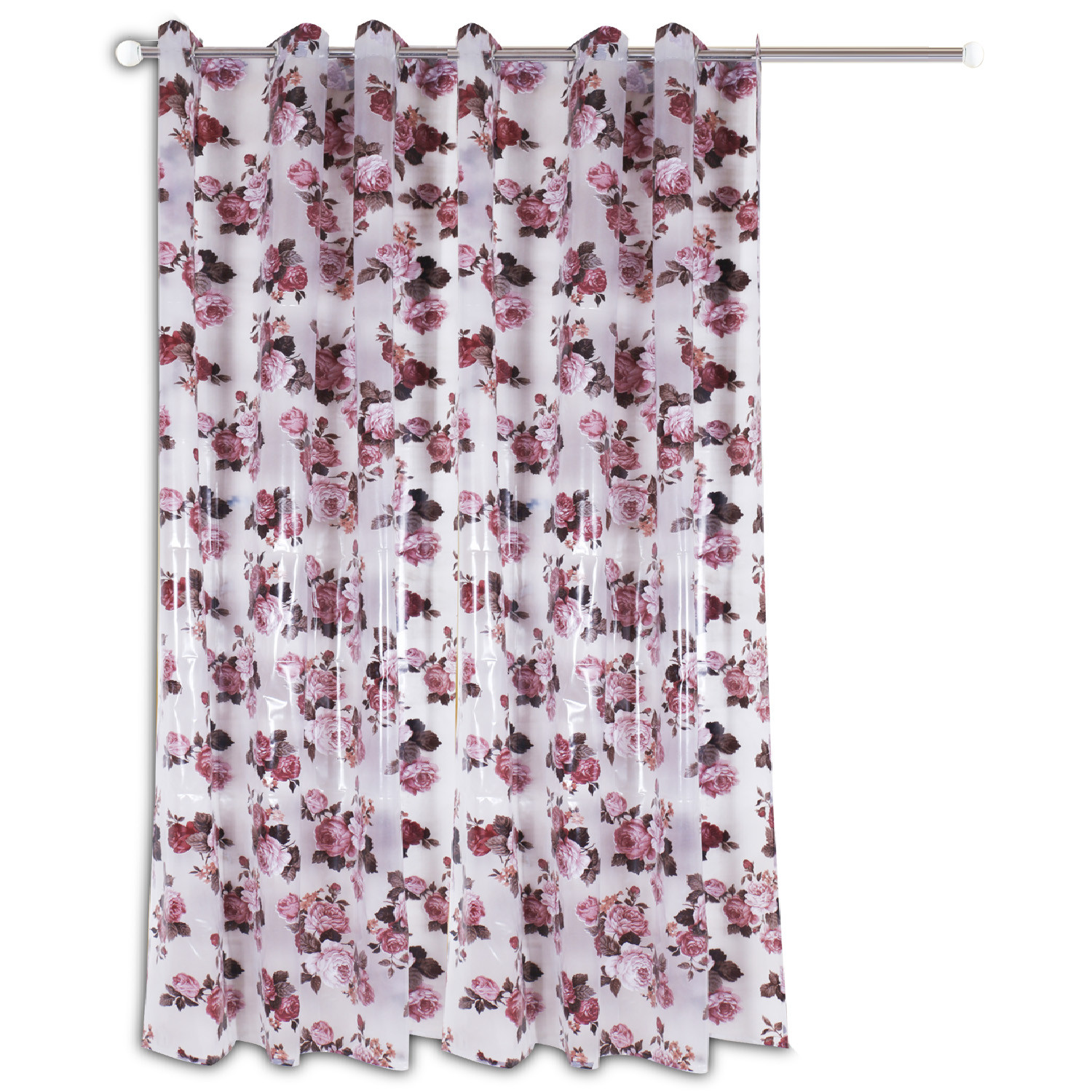 Kuber Industries PVC Rose Print Door Curtain|AC Curtain|Parda For Home Decor With 8 Steel Grommets,7 Feet (Brown)