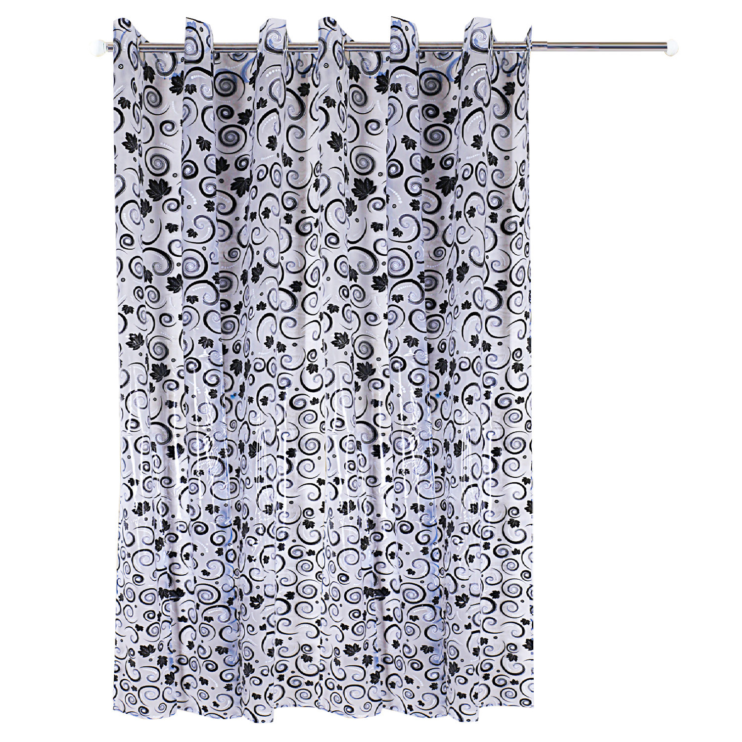 Kuber Industries PVC Spiral Print Door Curtain|AC Curtain Parda For Home Decor With 8 Steel Grommets,7 Feet,(Black)