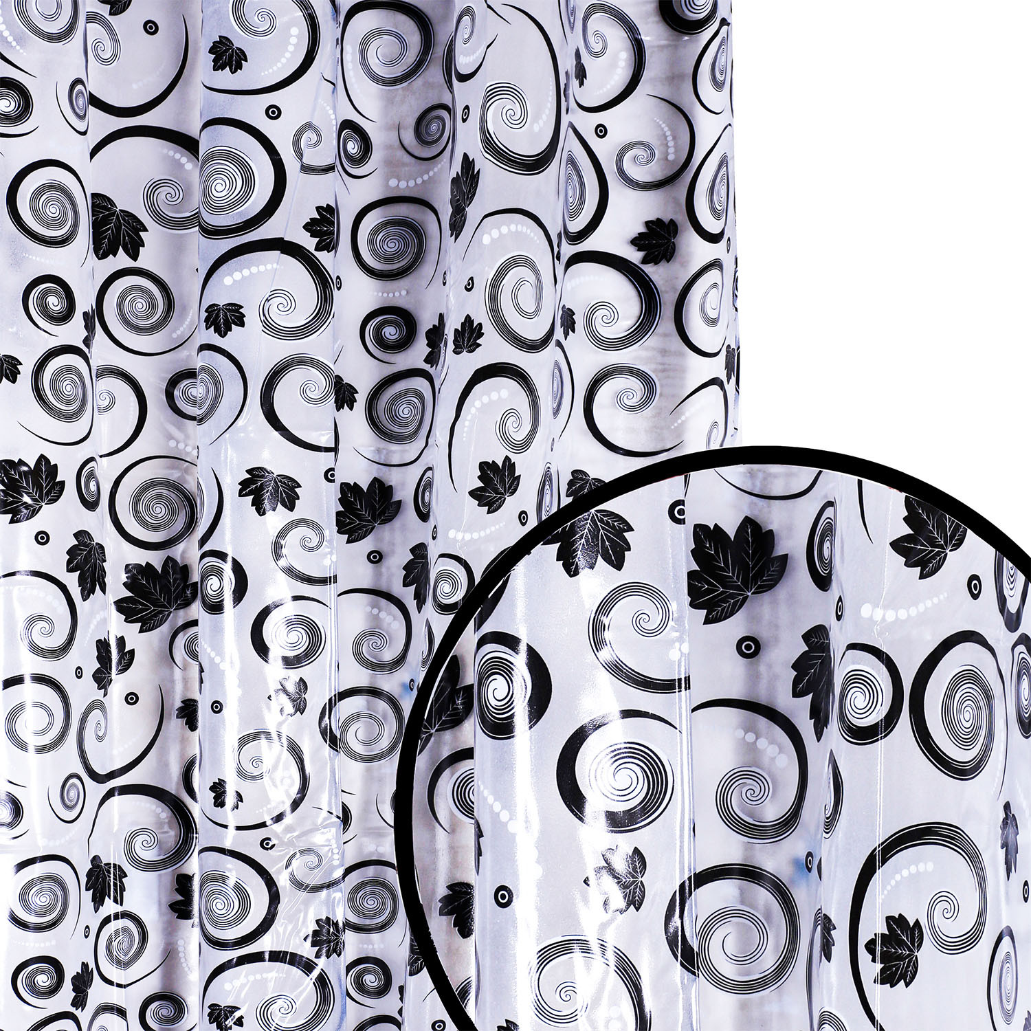 Kuber Industries PVC Spiral Print Door Curtain|AC Curtain Parda For Home Decor With 8 Steel Grommets,7 Feet,(Black)