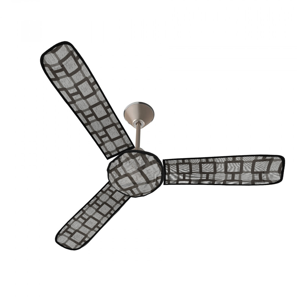 Kuber Industries PVC Square Print Dust Proof Three Blade Ceiling Fan Cover (Grey) 54KM4010