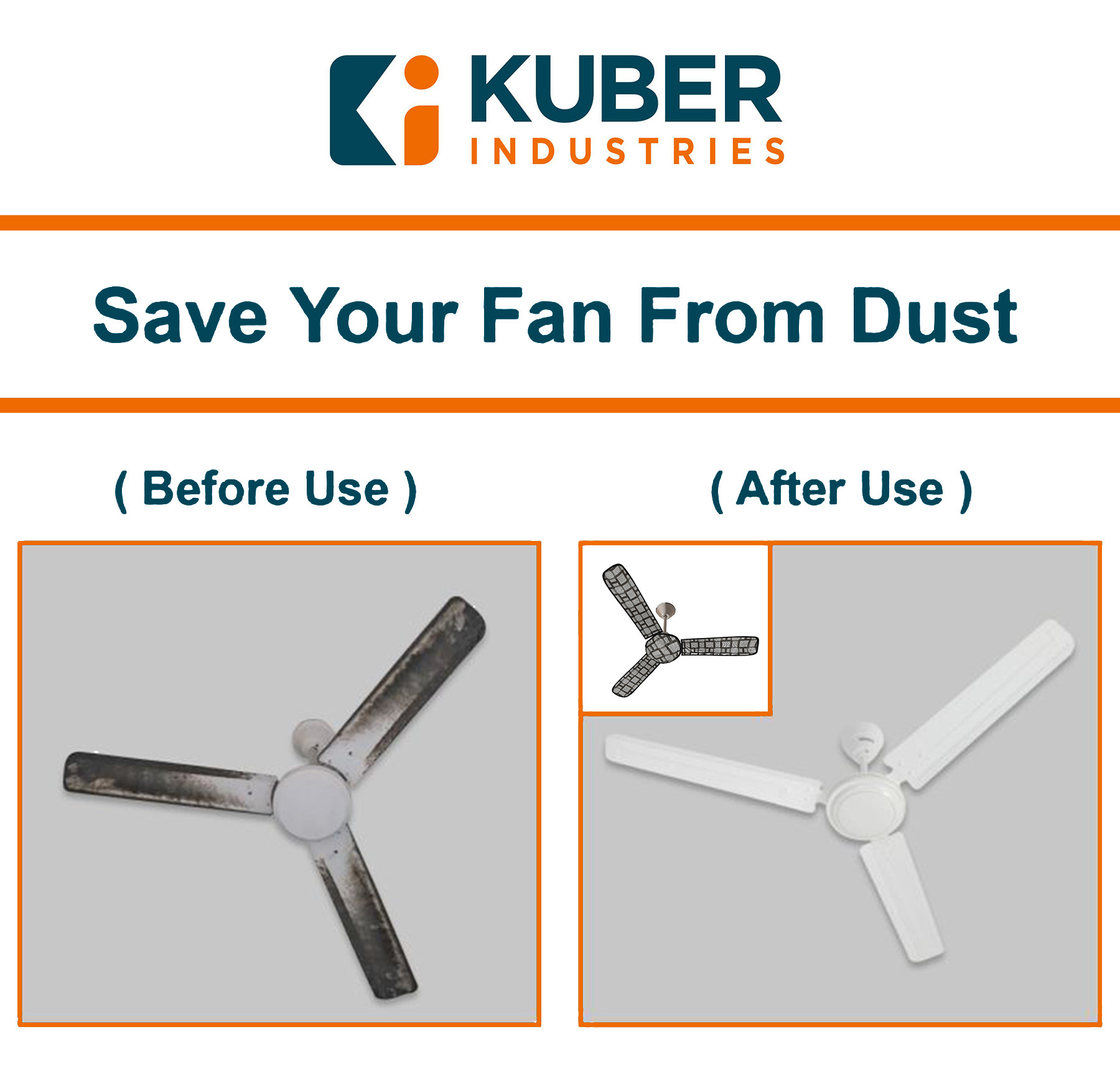 Kuber Industries PVC Square Print Dust Proof Three Blade Ceiling Fan Cover (Grey) 54KM4010