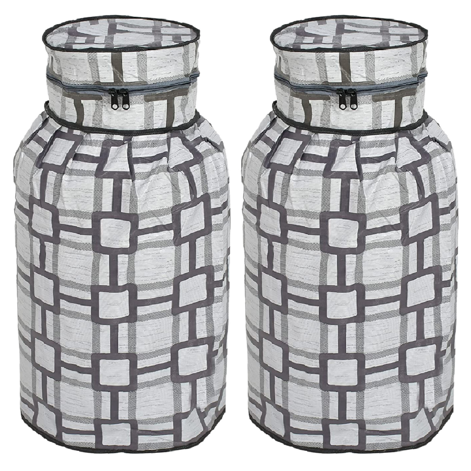 Kuber Industries PVC Square Print Waterproof and Dustproof Cylinder Cover For Home & Kitchen (Grey)