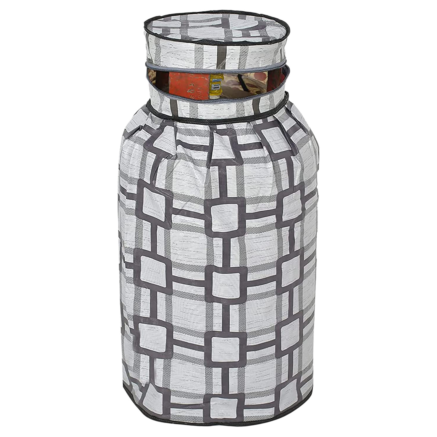 Kuber Industries PVC Square Print Waterproof and Dustproof Cylinder Cover For Home & Kitchen Pack of 2 (Grey)