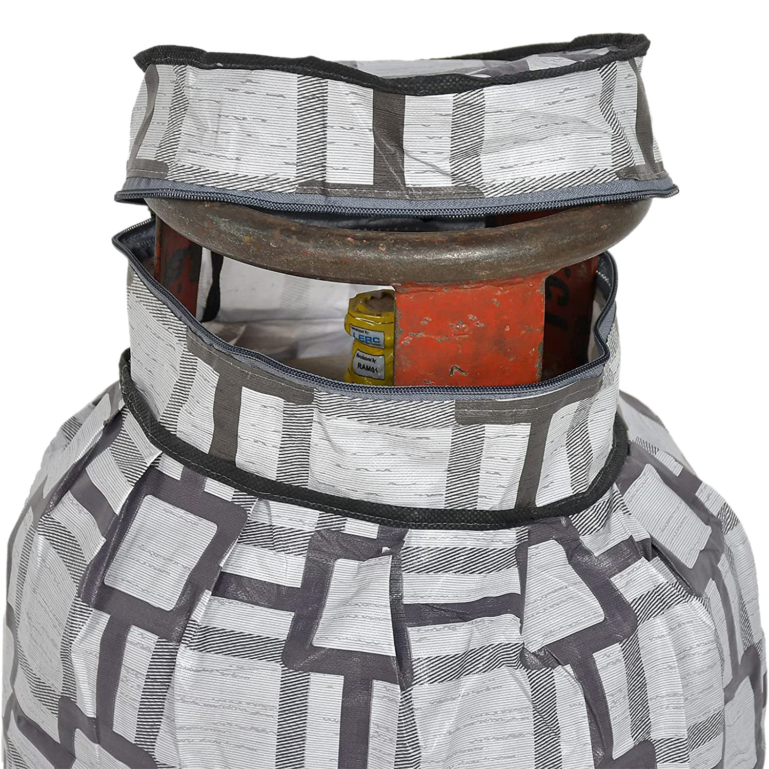 Kuber Industries PVC Square Print Waterproof and Dustproof Cylinder Cover For Home & Kitchen Pack of 2 (Grey)