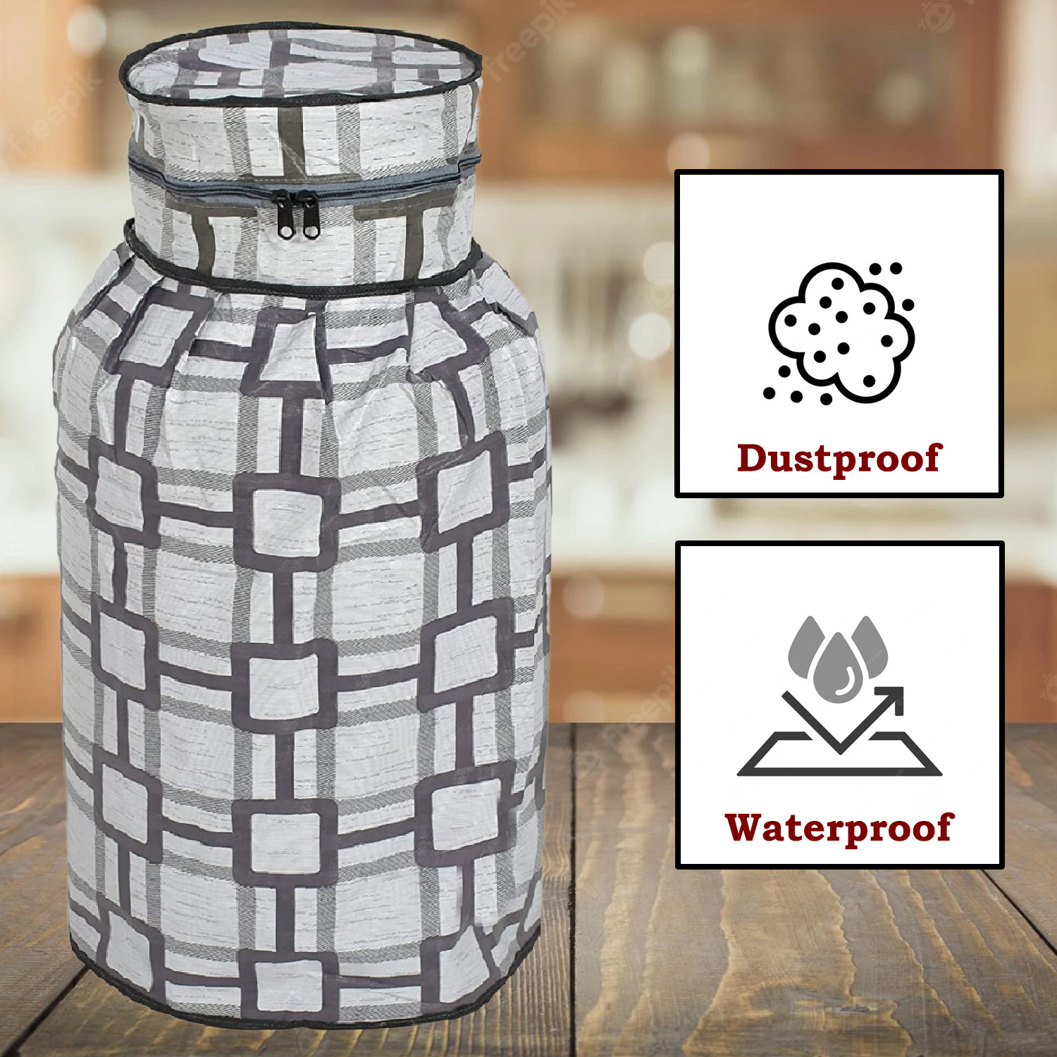 Kuber Industries PVC Square Print Waterproof and Dustproof Cylinder Cover For Home & Kitchen Pack of 2 (Grey)