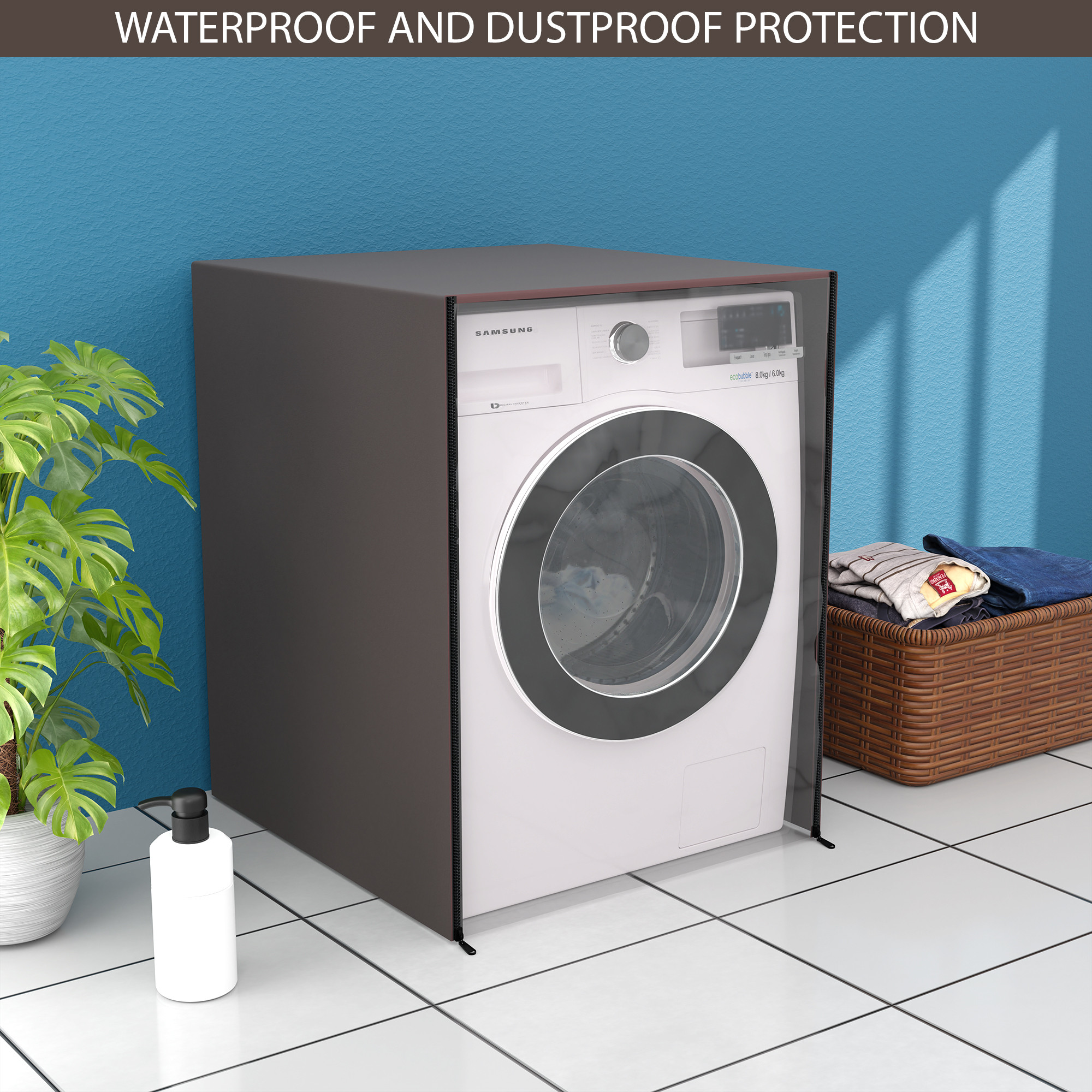 Kuber Industries PVC Transparent Front Load Washing Machine Cover for IFB 7 kg 75 kg 8 kg  85 Kg  Waterproof  Dustproof Washing Machine Cover  Plain - Brown