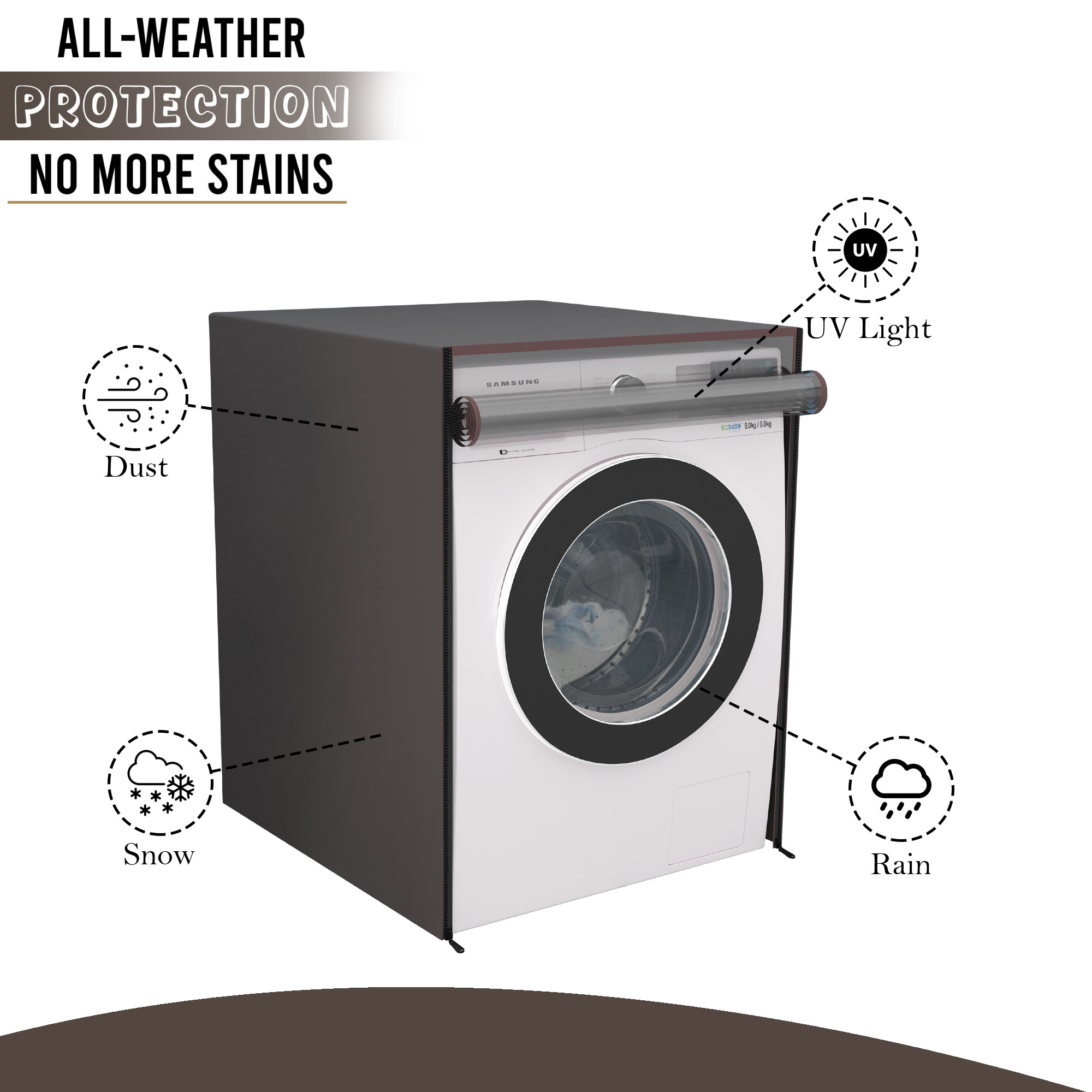 Kuber Industries PVC Transparent Front Load Washing Machine Cover for IFB 7 kg 75 kg 8 kg  85 Kg  Waterproof  Dustproof Washing Machine Cover  Plain - Brown